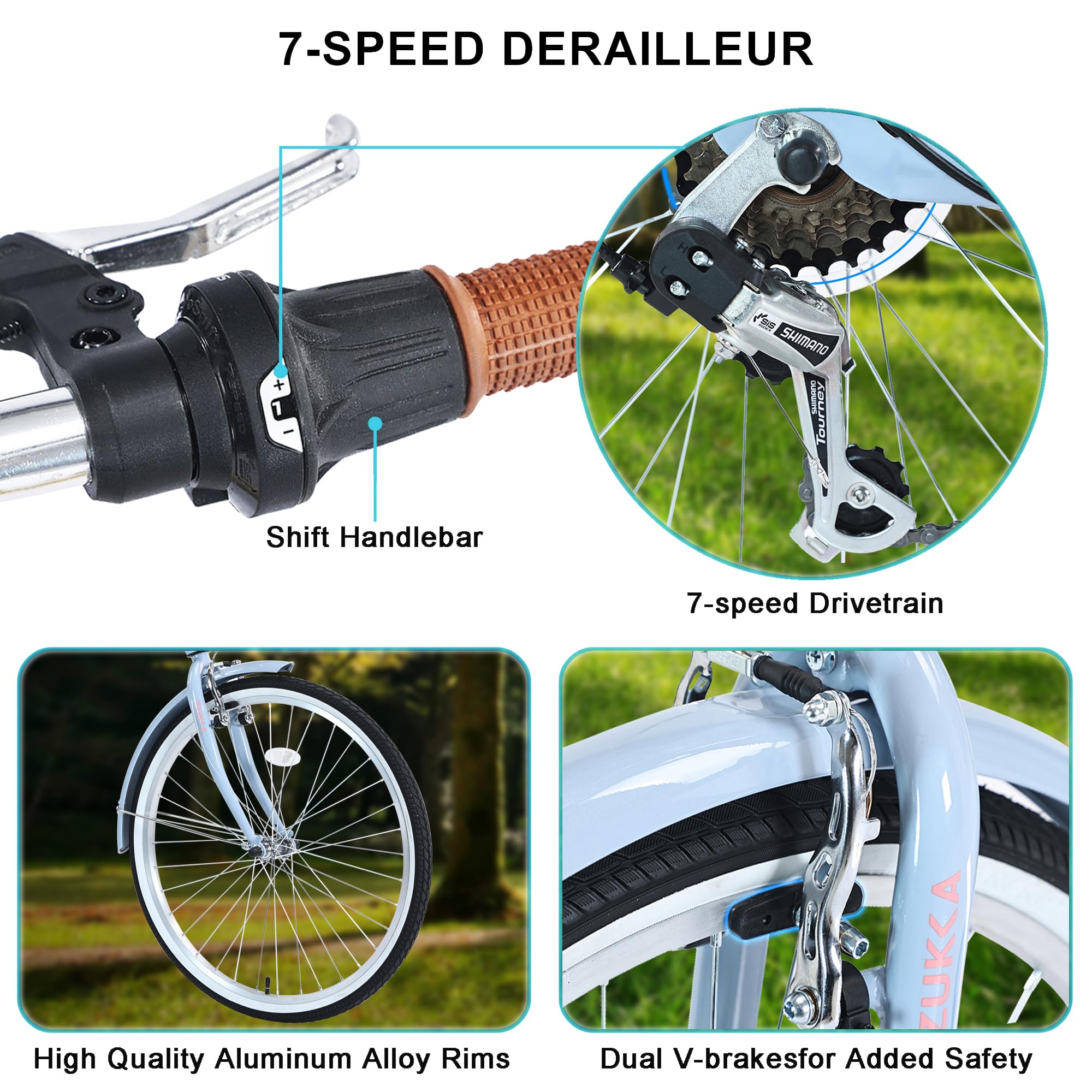 26 Inch Women's Beach Cruiser Bike - 7 Speed Commuter Bicycle with Adjustable Seat & Dual V-Brakes | Perfect for Coastal Rides, City Commuting & Leisure Cycling