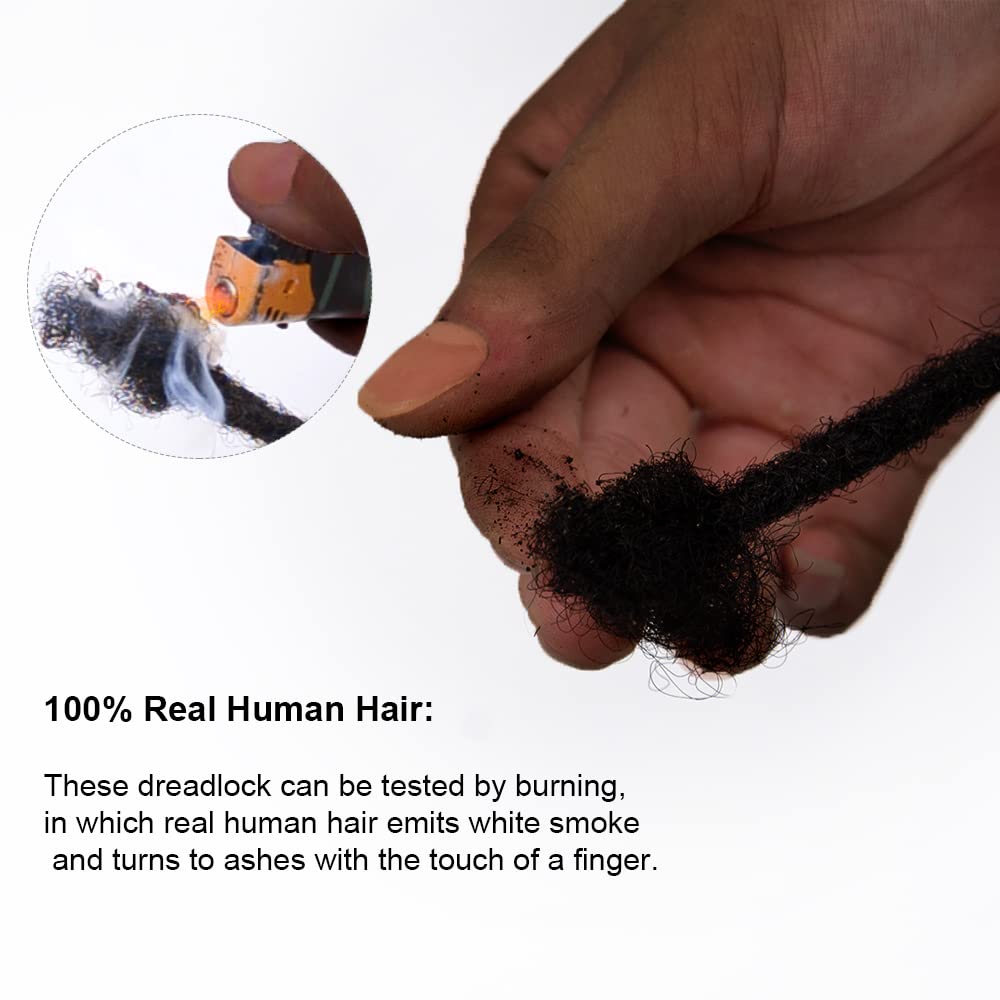 12 Inch 10 Strands 100% Real Human Hair Dreadlock Extensions for Women & Men - 0.4cm Width Handmade Loc Extensions with Needle & Comb - Dyeable, Curlable & Bleachable - Perfect for Natural Hairstyles, Protective Styles & Costume Looks