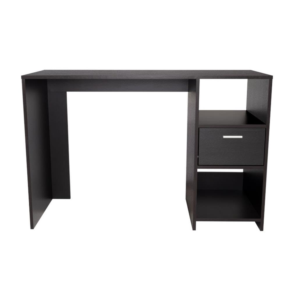 Arlington Black Computer Desk with Drawer & 2 Open Shelves - Home Office Desk with Sturdy Legs for Study, Work & Gaming | Compact Workstation for Small Spaces