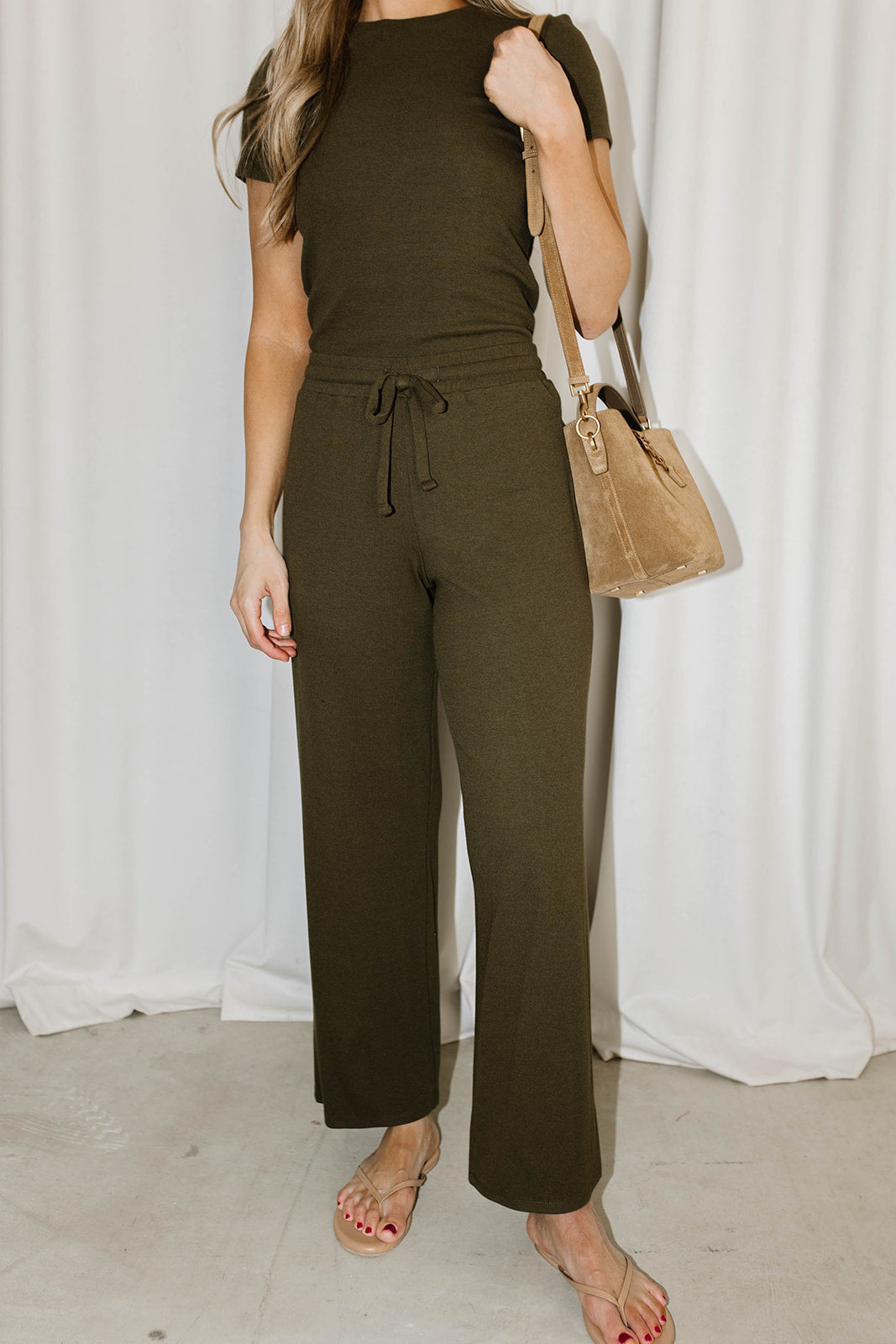 The Muse Knit Top & Pants Set in Olive - Stylish Women's Casual Outfit for Work, Travel & Everyday Wear
