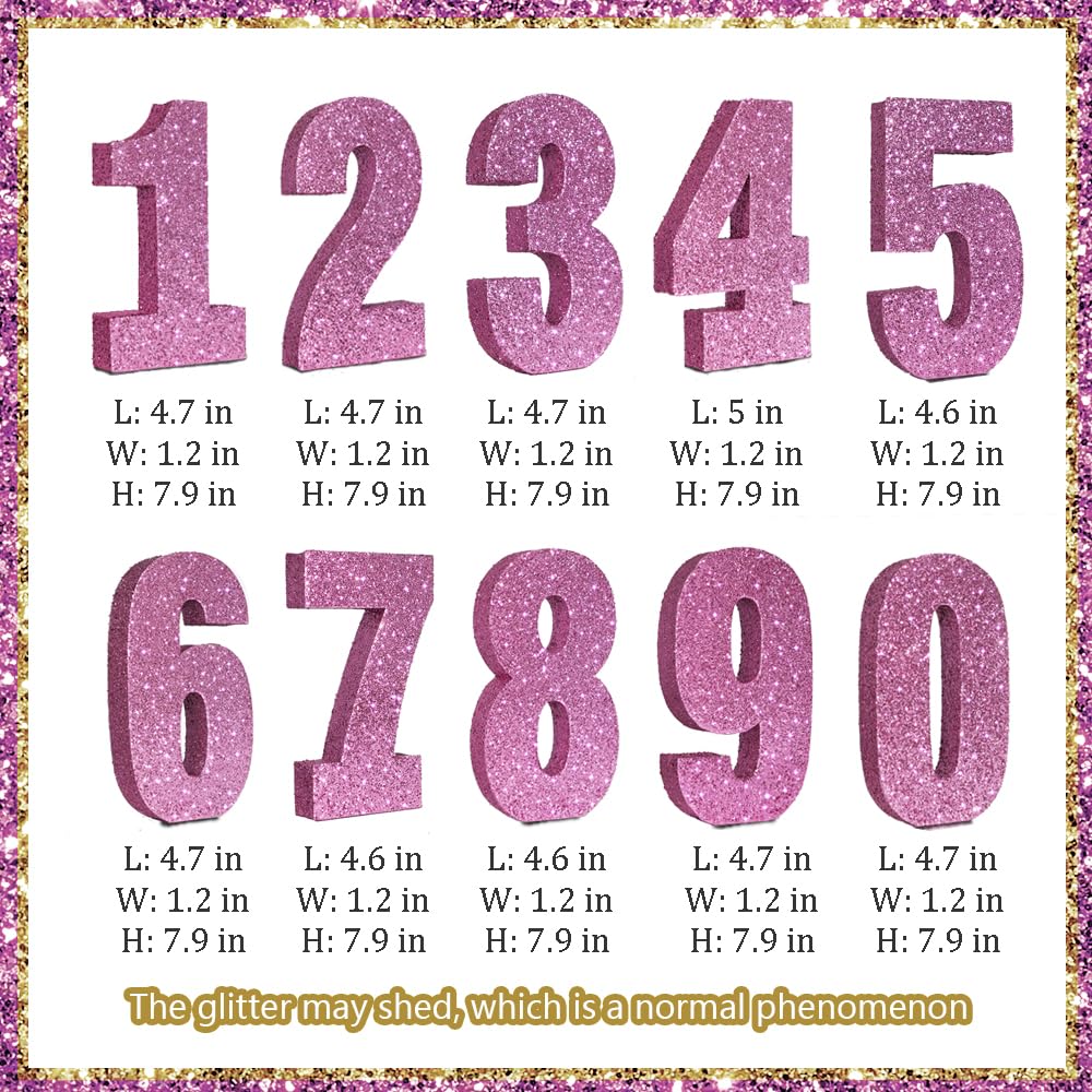 Pink Glitter Number 0 Sign - 7.8 Inch Birthday Party Decor, Anniversary Table Centerpiece, Cake Topper for Baby Shower, Wedding & Special Events