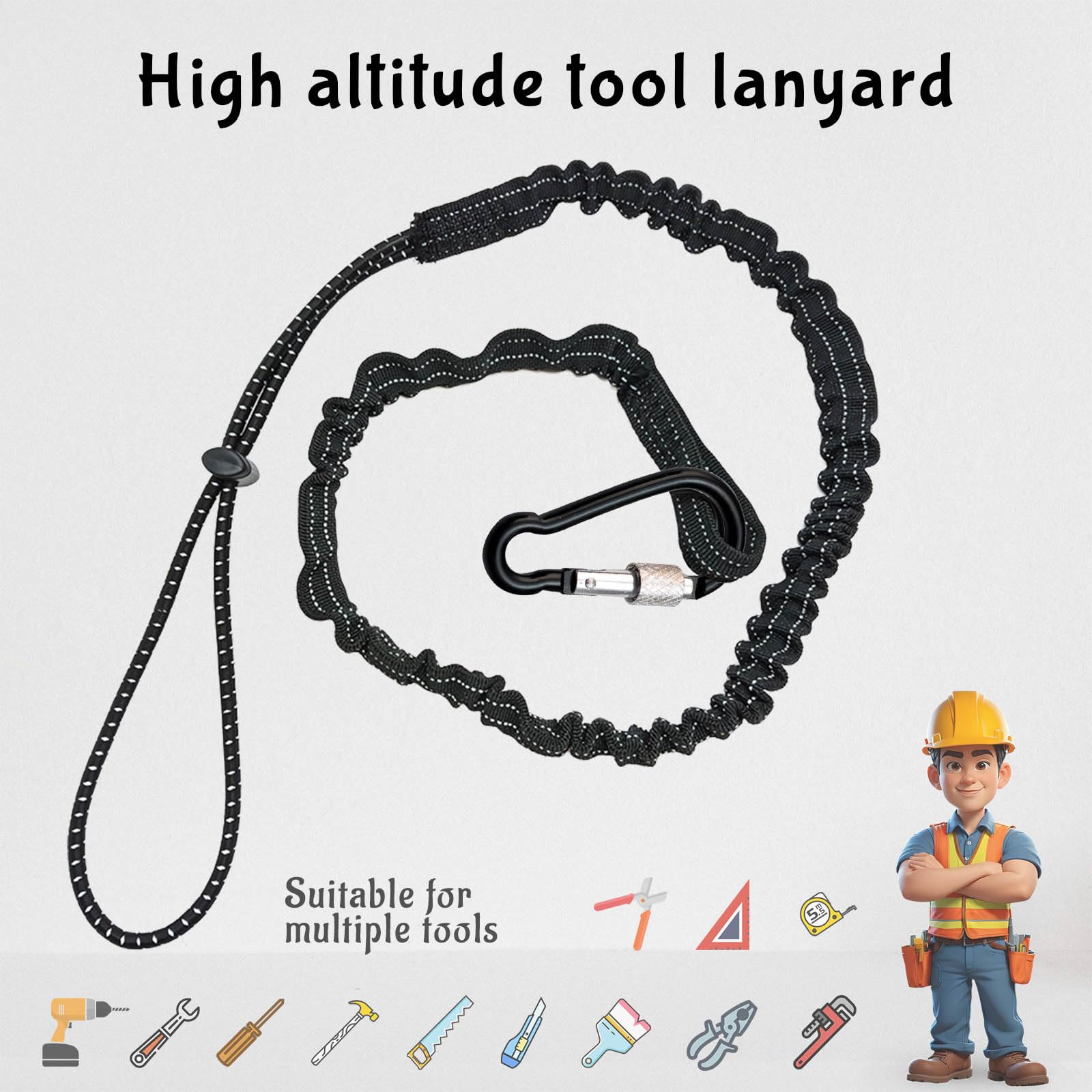 Retractable Tool Lanyards for Hand Tools - 3 Pack Adjustable Safety Tether with Carabiner Clip | Fall Protection for Roofing, Scaffolding & Construction | Durable Tool Belt Accessories for Work at Heights