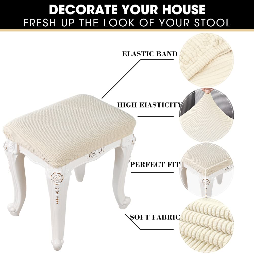 ANWUCHEN 4-Pack Elastic Rectangle Bar Stool Covers - Jacquard Stretchable Vanity & Counter Stool Slipcovers for Wooden/Metal Benches (Khaki) - Perfect for Kitchen, Dining Room, Bar & Home Decor