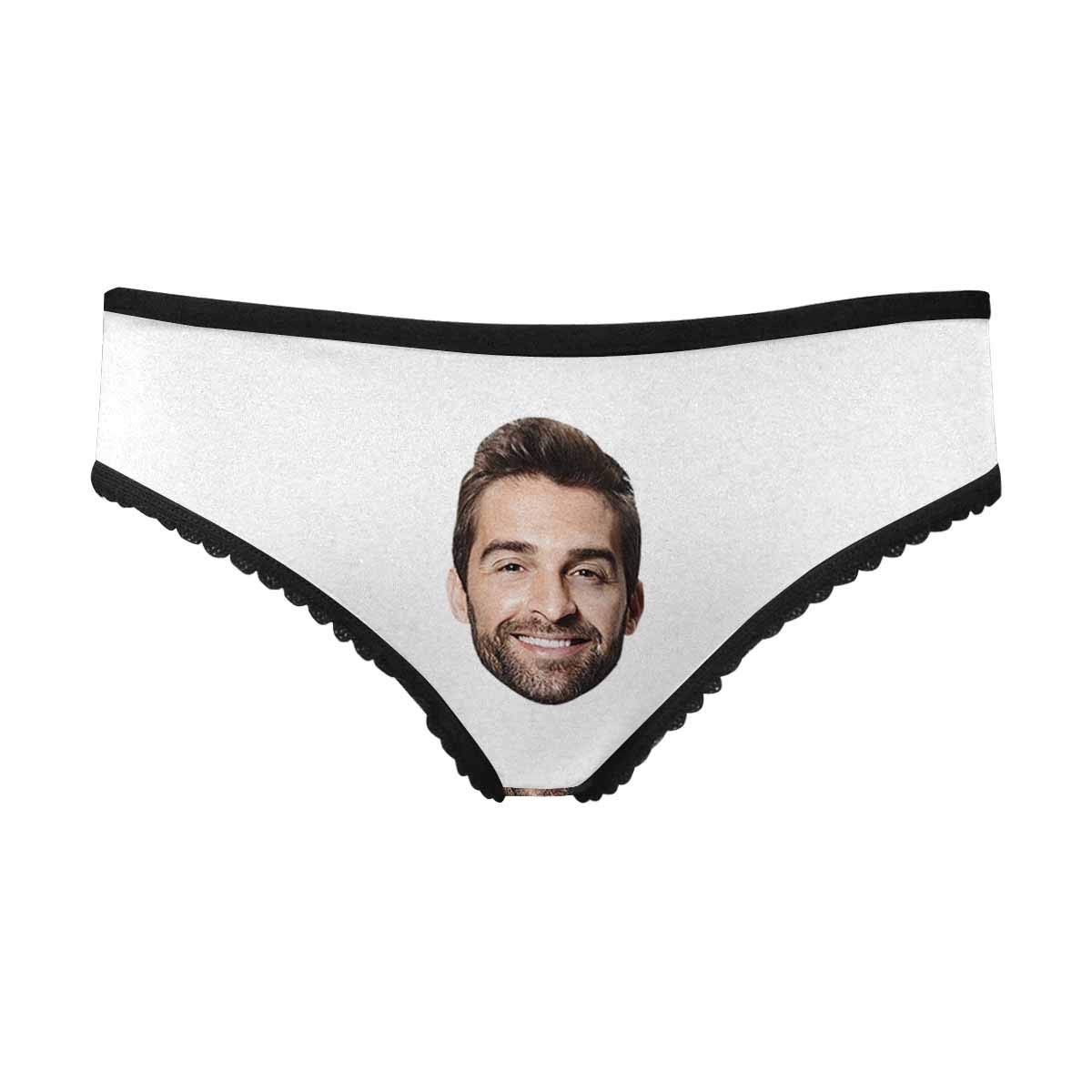 Custom Printed Funny Face Husband/Boyfriend Photo Women's Brief Panty - White Cotton Underwear (XS-XXL) - Perfect for Valentine's Day Gifts, Anniversary Surprises & Funny Couple Moments