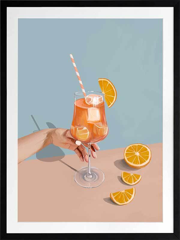 Aperol Spritz Framed Art Print - Italian Cocktail Wall Decor for Bar, Kitchen & Dining Room - Perfect for Home & Restaurant Decor