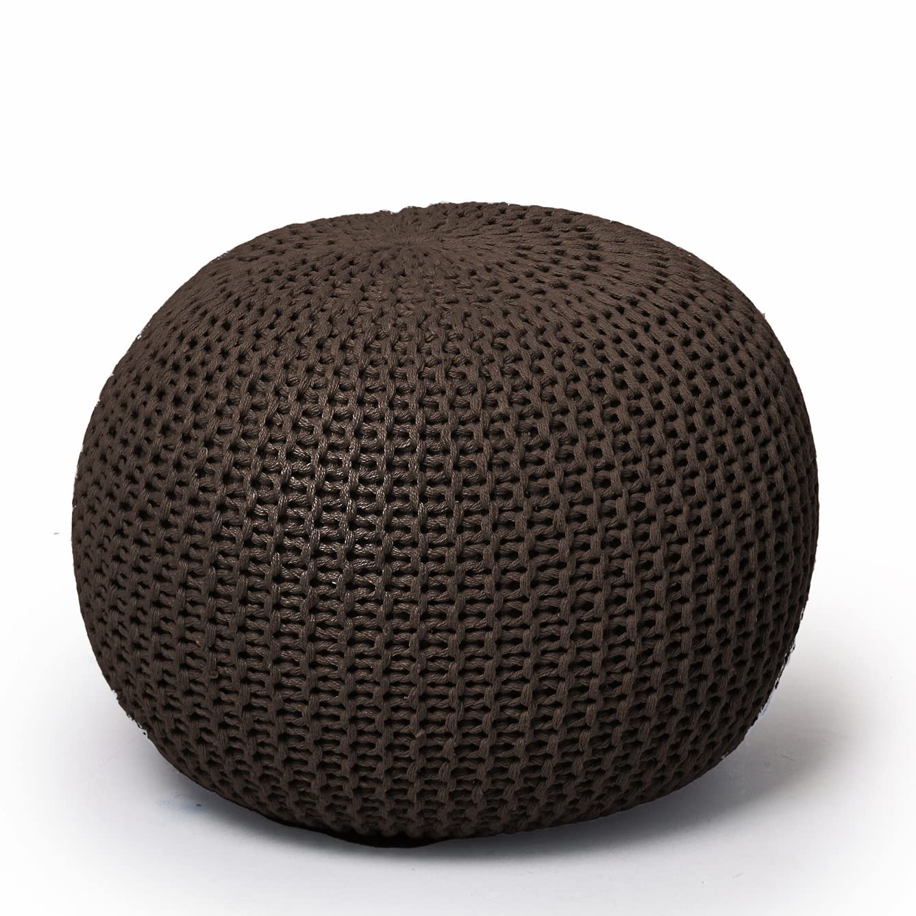 Hand Woven Cotton Round Knit Pouf - Brown Boho Chic Ottoman for Living Room, Bedroom & Nursery - Perfect Footrest, Extra Seating & Stylish Home Decor