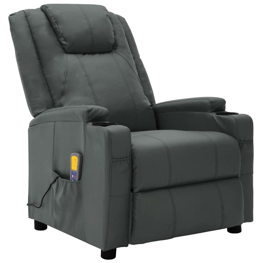 Premium Reclining Lounge Chair - Single Theater Seating Sofa with Padded Seat, Massage Function & Faux Leather Upholstery in Anthracite - Perfect for Home Theater, Living Room, Reading Nook and Relaxation