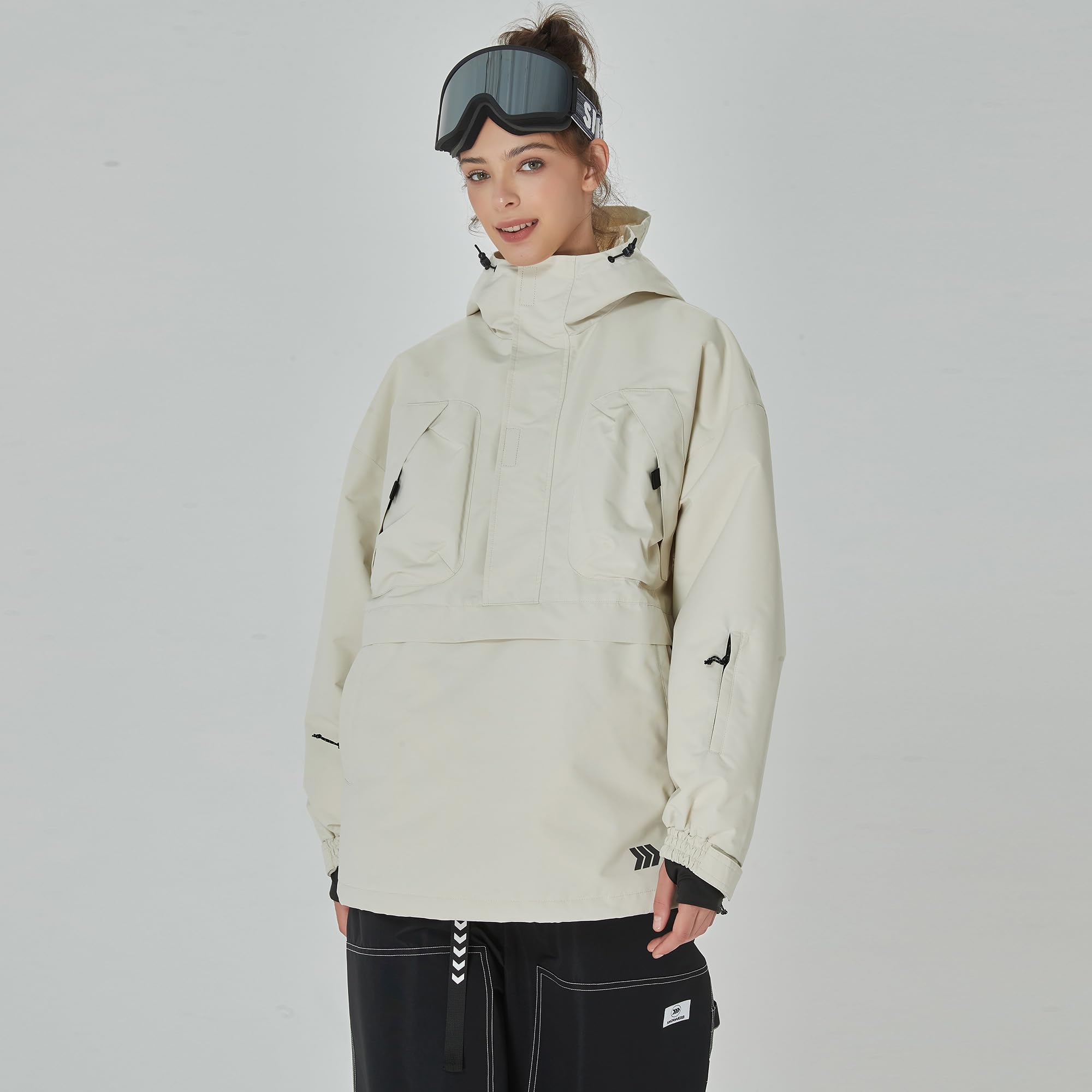SNOWVERB Men's & Women's Waterproof Insulated Snowboard Jacket - Half-Zip Anorak Hooded Ski Coat for Snowboarding & Winter Outdoor Activities