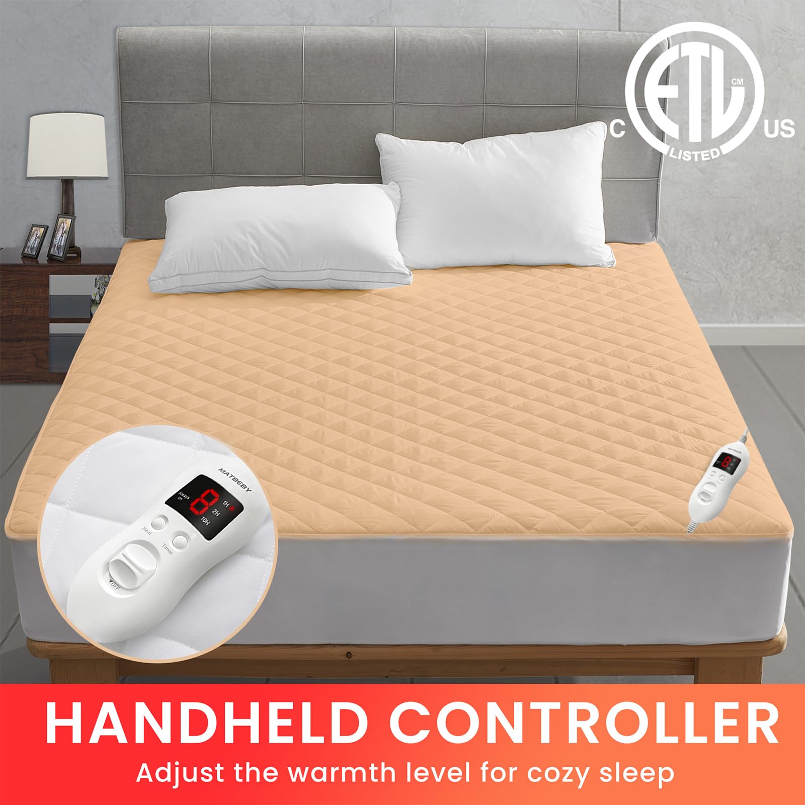 Electric Heated Mattress Pad Full Size - 8 Heat Settings & 4 Auto Shut Off - UL Certified Deep Pocket Bed Warmer - Machine Washable White - Perfect for Cold Nights & Winter Comfort