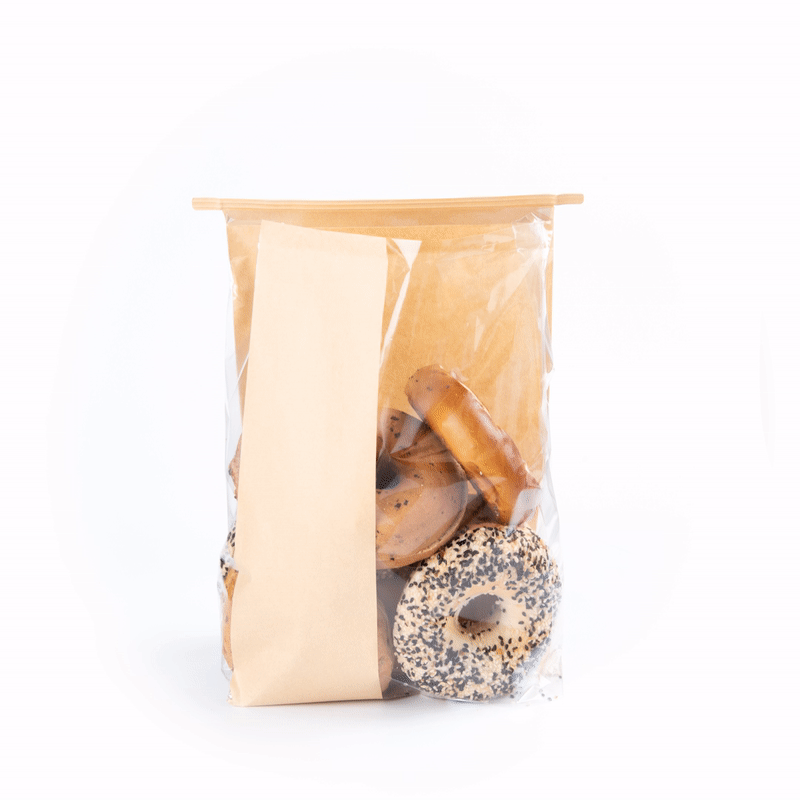 Premium Kraft Paper Bakery Bags with Window & Tin Tie Closure - 8.25