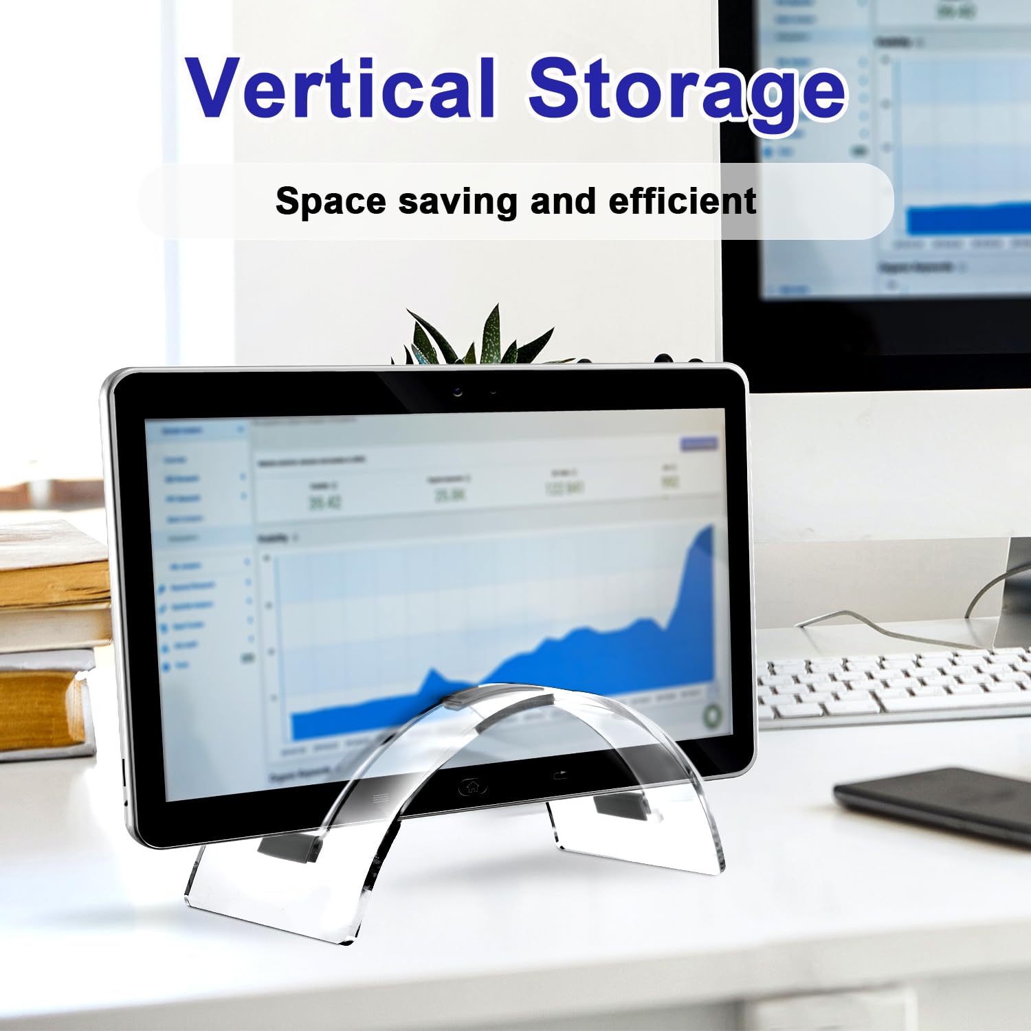 Clear Acrylic Vertical Laptop Stand for Desk - Space Saving Notebook Holder for MacBook, HP, Dell | Home Office Desk Organizer & Storage Solution | Perfect for Workspace Organization & Ergonomic Computing