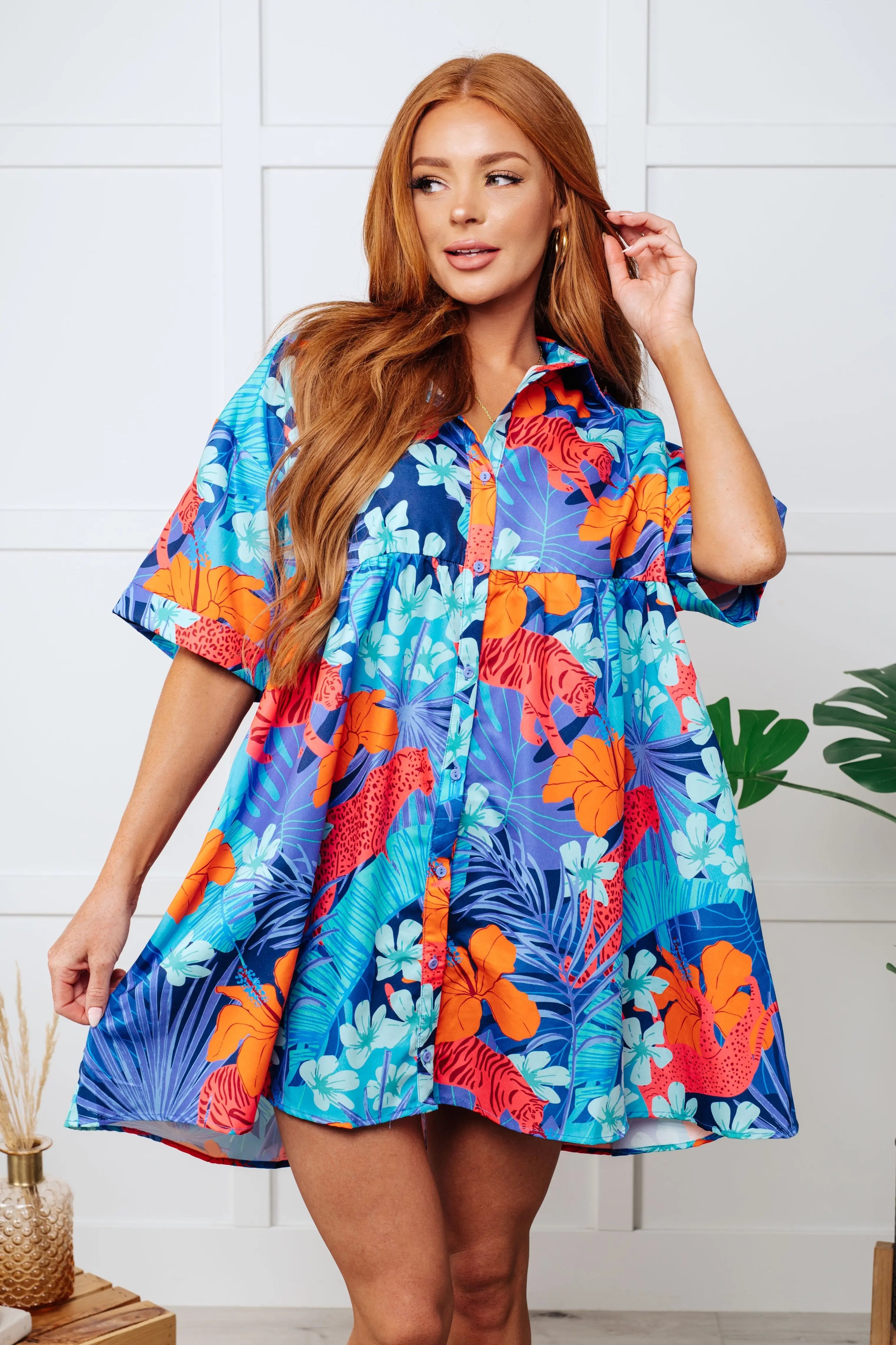 Mother Nature's Recipes Women's Blue Collared Dress - Elegant & Comfortable for Work, Office, and Casual Outings