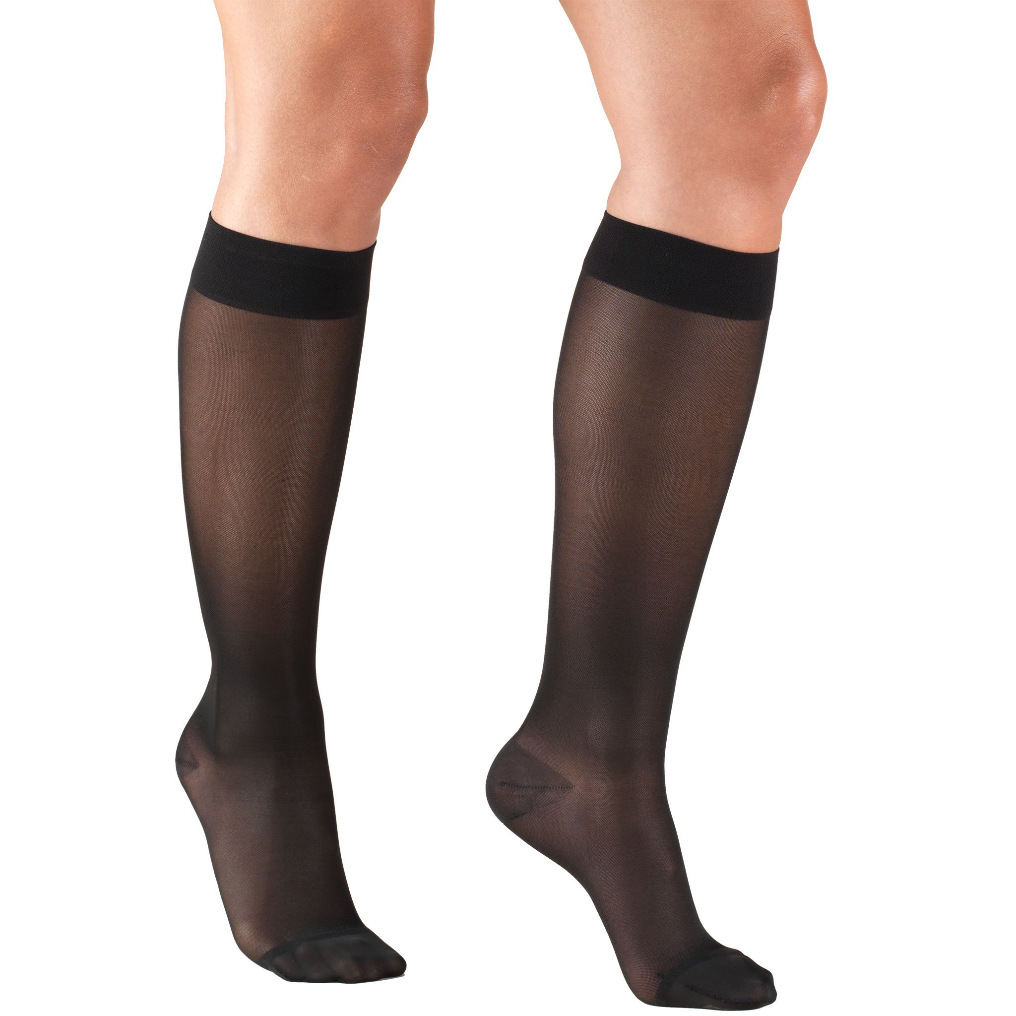 Truform Sheer Compression Stockings 15-20 mmHg - Women's Knee High Support Socks 20 Denier Black Large - Perfect for Travel, Work & Varicose Vein Relief