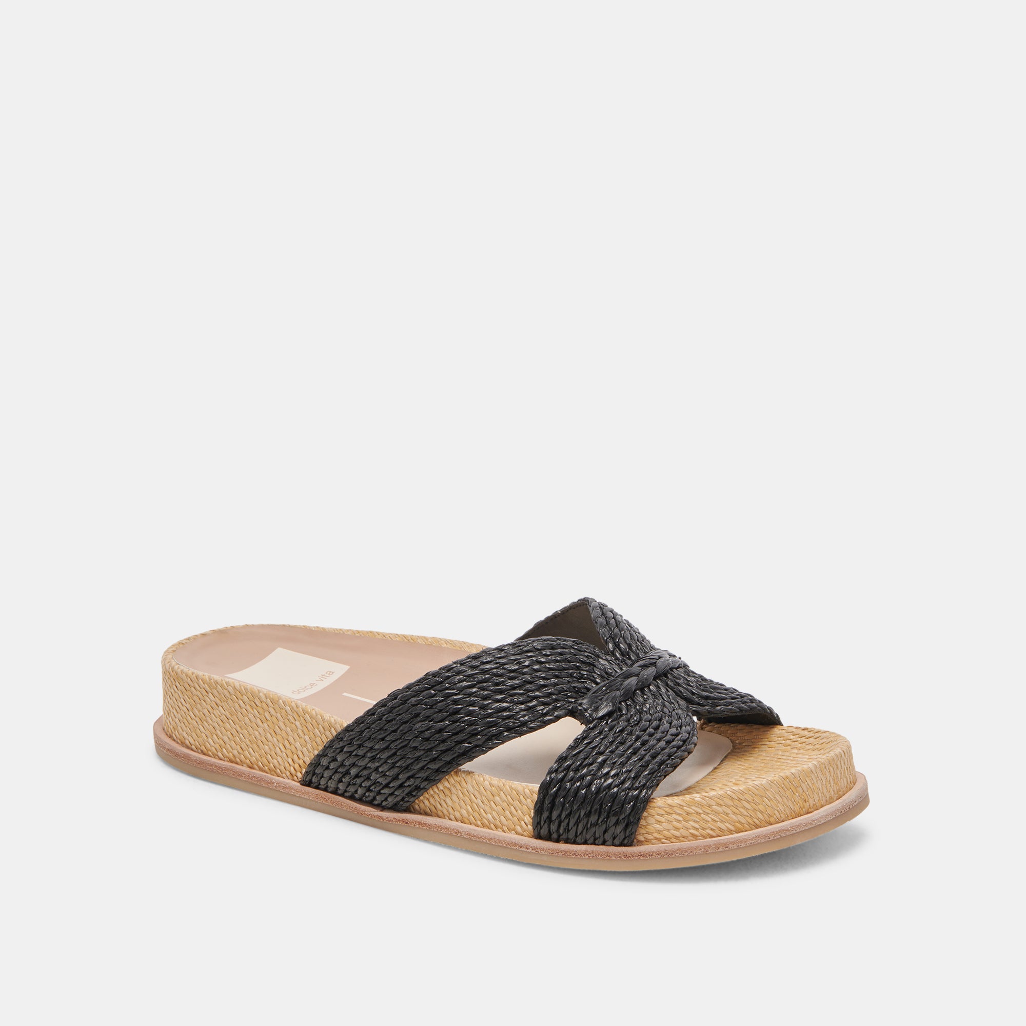 SELDA Women's Wide Width Sandals - Onyx Raffia Comfortable Slides for Beach, Pool, and Summer Outings