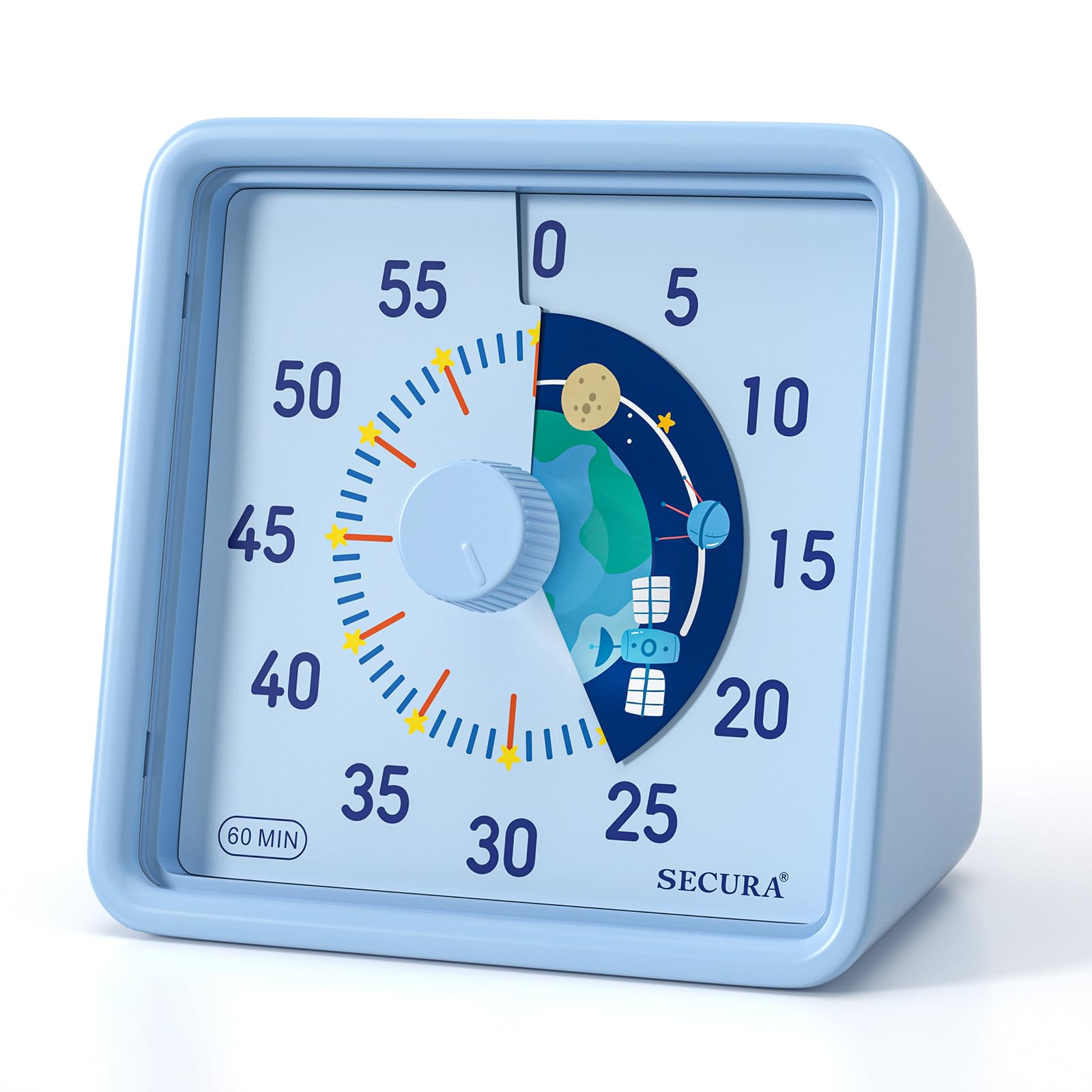 Secura 60-Minute Visual Timer for Kids & Adults - Silent Countdown Clock for Classroom, Office, Kitchen - Blue Time Management Tool for Homework, Cooking, Meetings & Productivity Tasks