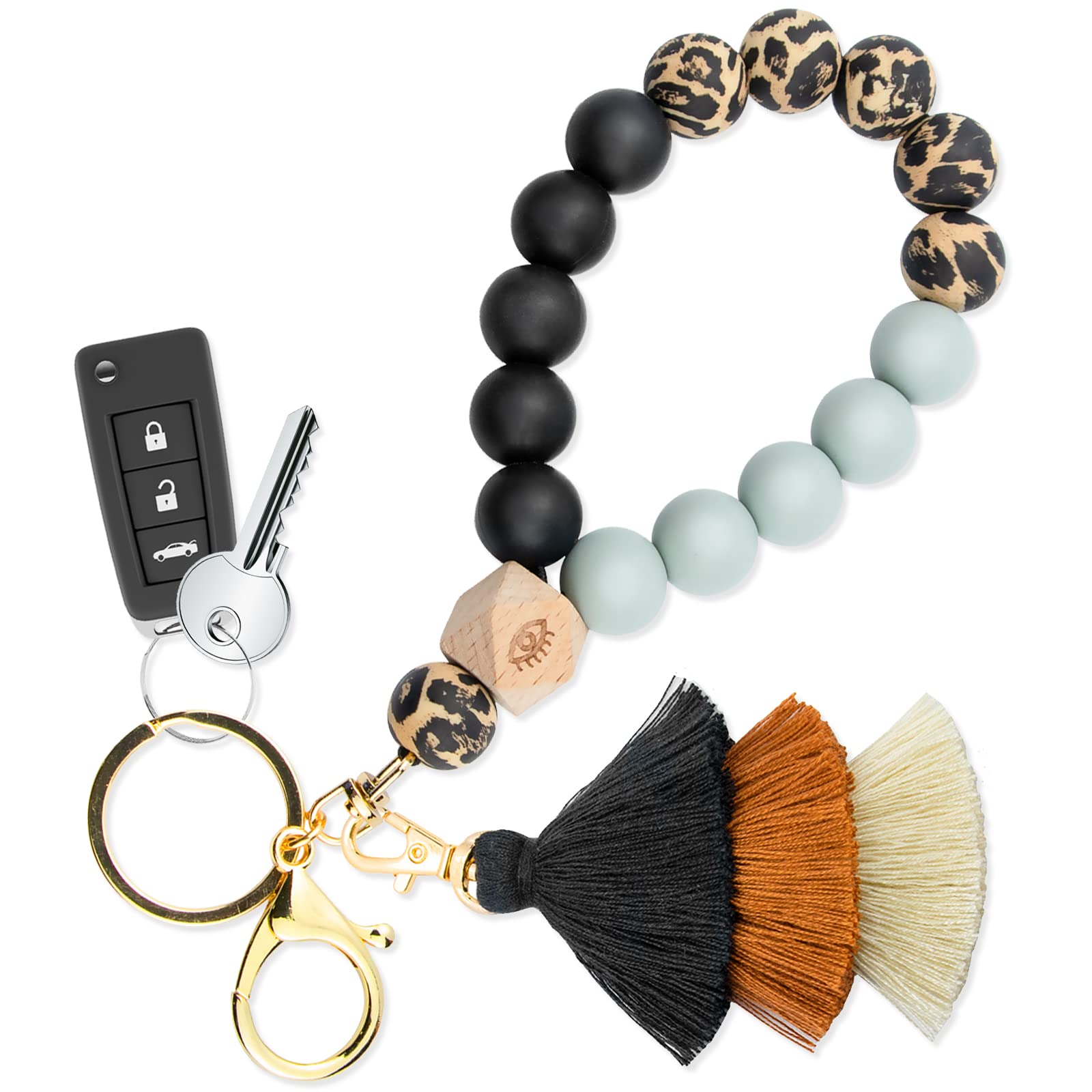 Beaded Keychain with Tassel - Silicone Key Ring Bracelet for Women | Cute Boho Car Key Chain Wristlet | Perfect for Key Organization, Handbag Accessory & Gift Giving