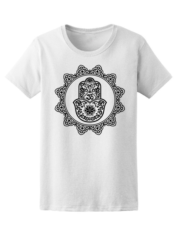 Tribal Hamsa Hand Mandala T-Shirt for Women - Boho Chic Graphic Tee for Yoga, Festival & Casual Wear