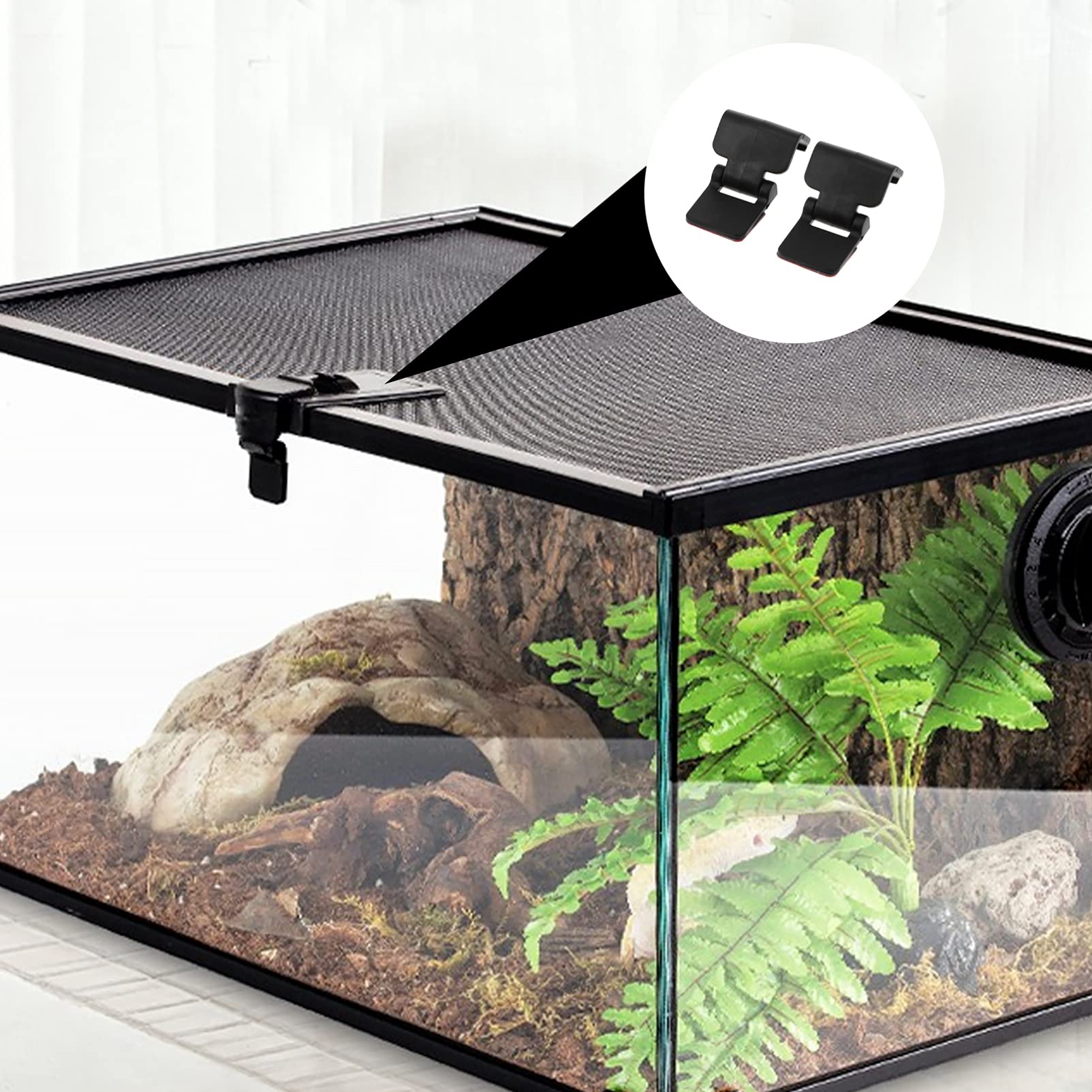 4pcs Terrarium Cover Clips - Non-Locking Screen Clips for Reptile Tanks, Glass Turtle Terrariums & Aquariums - Secure Screen Covers for Fresh Air & Easy Feeding Access - Ideal for Reptile Habitats & Pet Enclosures