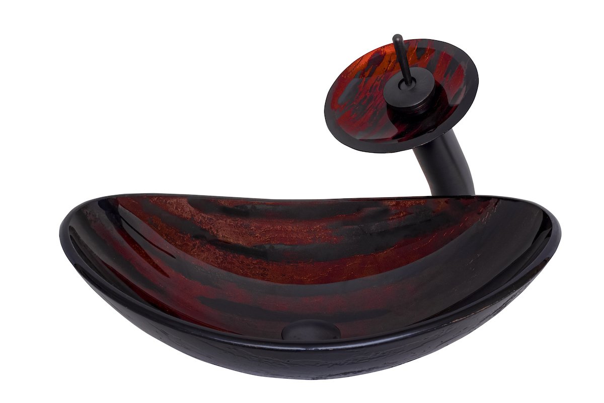 Novatto VOLLE Glass Vessel Bathroom Sink Set in Oil Rubbed Bronze - Modern Above Counter Basin for Bathroom Vanity, Powder Room, and Luxury Home Decor