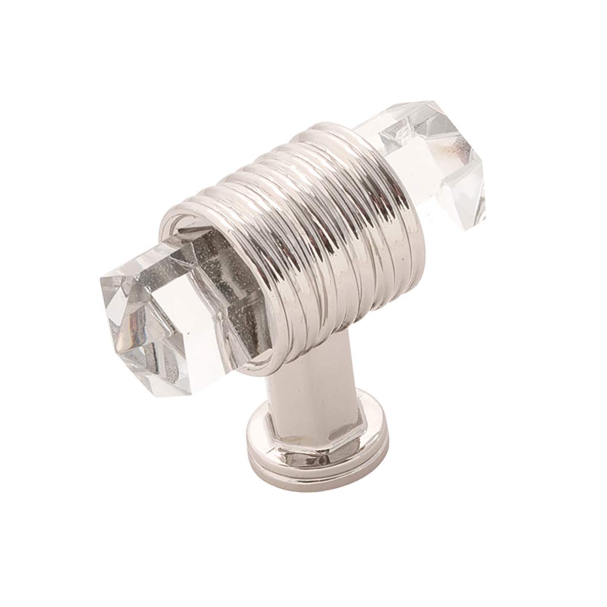 5-Pack Chrysalis T Knob in Polished Nickel with Glass - Belwith Keeler 3/4