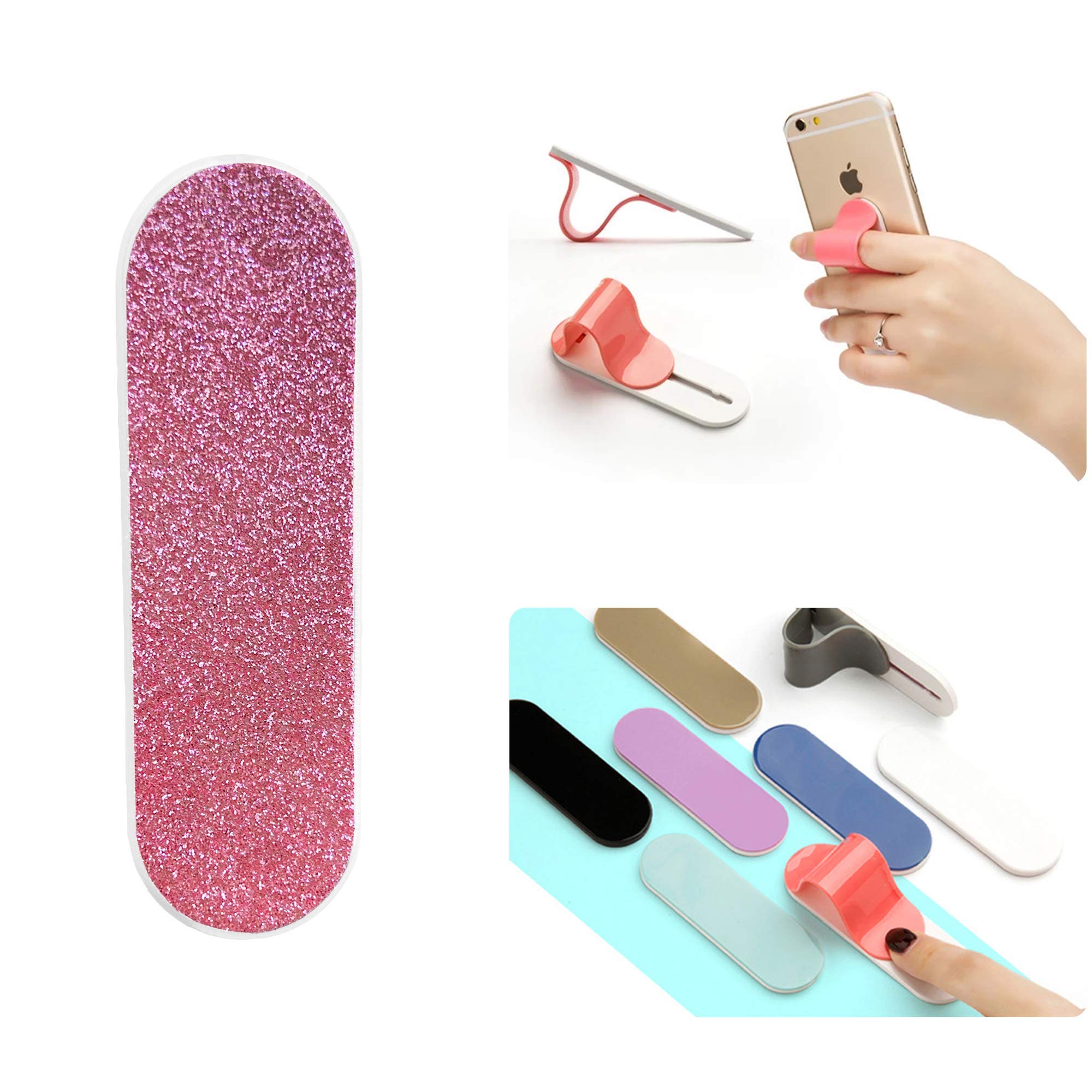 ZOQIZA Universal Phone Grip Holder - Finger Strap Kickstand for iPhone & Android - Non-Slip Phone Loop Stand (Glitter Taffy Pink) | Perfect for Selfies, Video Calls & Secure One-Handed Use