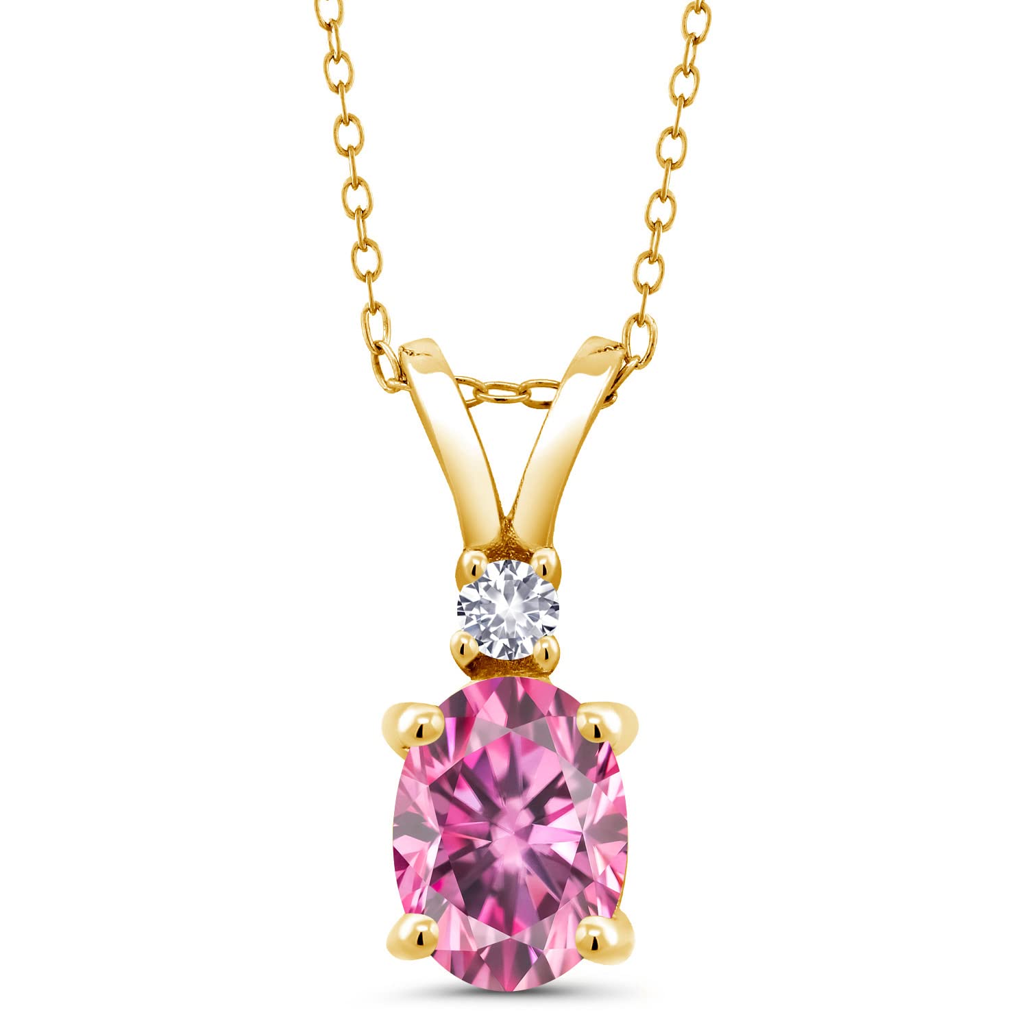 18K Gold Plated Sterling Silver Birthstone & Created Sapphire Pendant Necklace for Women - 8x6mm Oval Gemstone with 2.5mm Round Accents - Elegant Jewelry Gift for Mom, Wife, Girlfriend - 18