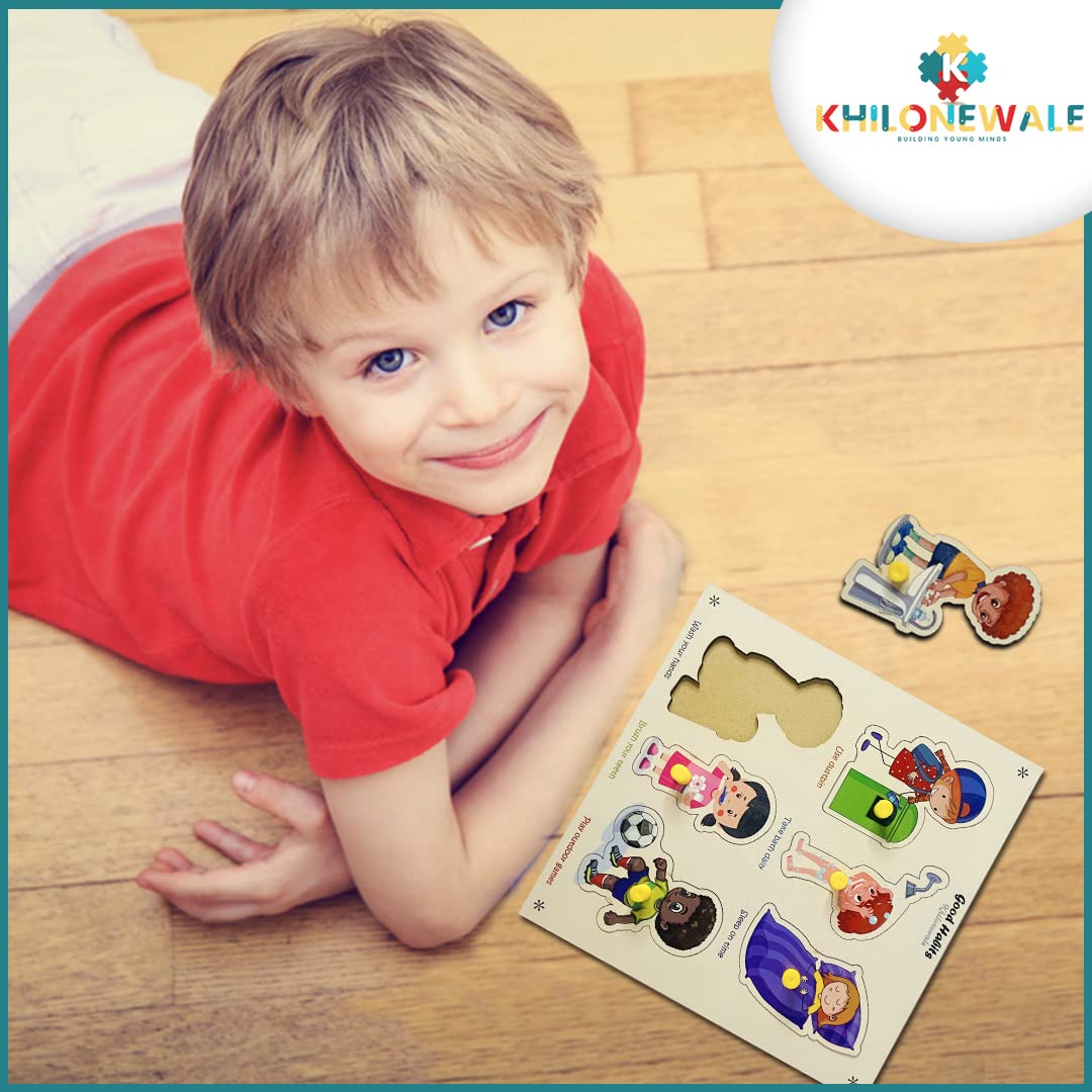 Wooden Good Habits Puzzle for Kids - Educational Learning Toy for Toddlers & Preschoolers - 20cm x 20cm Jigsaw Puzzle - Perfect for Home, Classroom & Montessori Activities