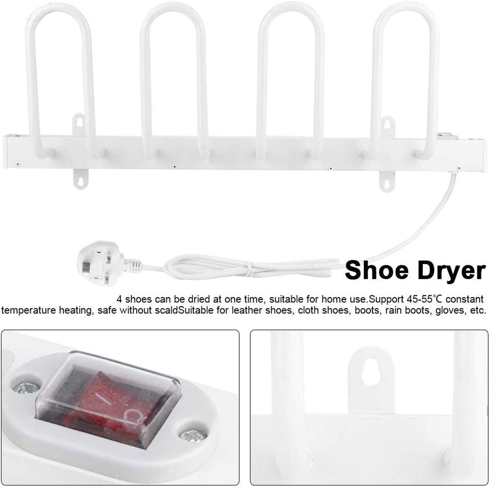 Wall-Mounted Electric Shoe Dryer & Boot Warmer - 2 Pair Capacity, Intelligent Thermostat Control, Fast Drying Shoe Rack for Home & Gym - Perfect for Wet Shoes, Boots, and Sports Gear After Rain or Workout
