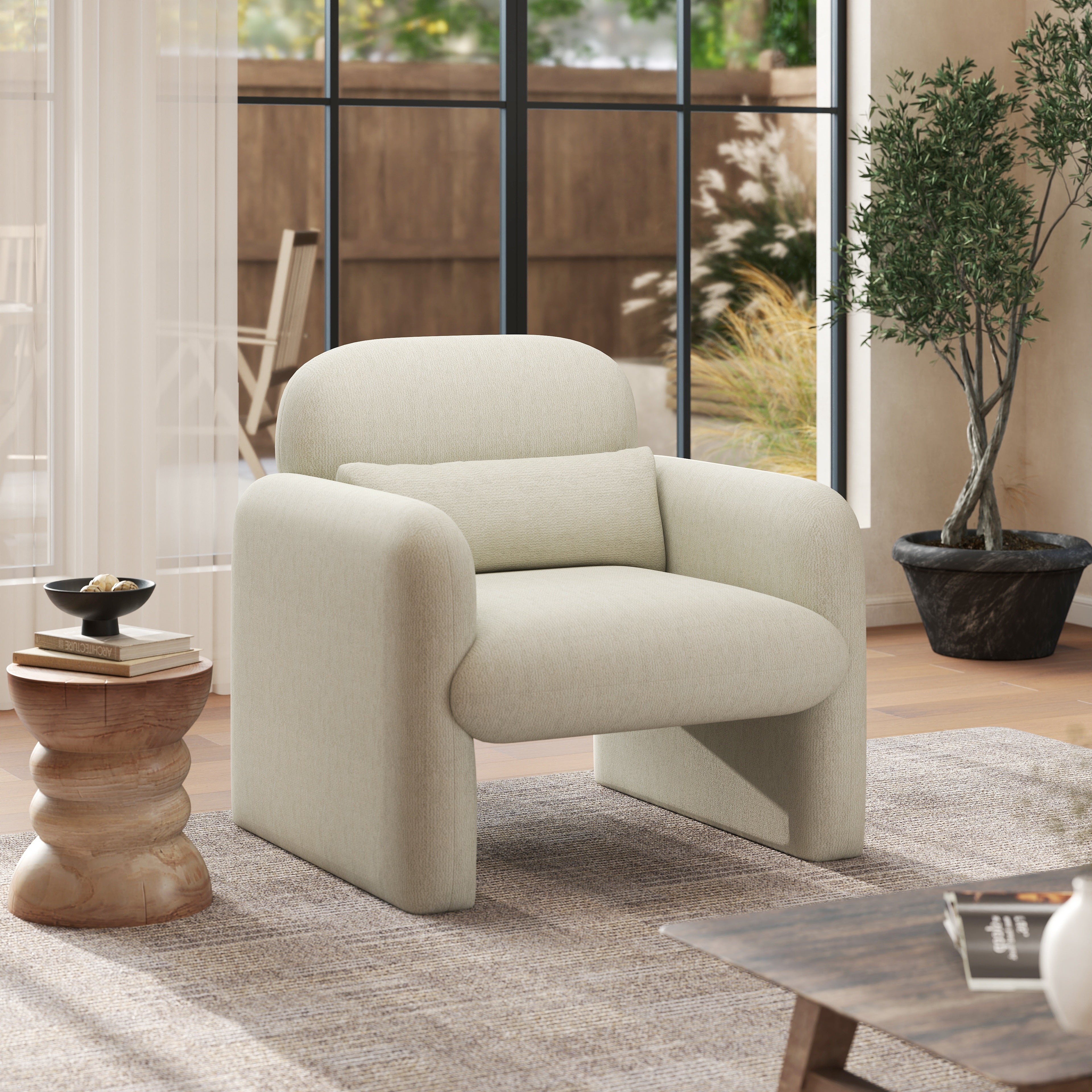 Roundhill Furniture Dylan Modern Upholstered Barrel Armchair in Cream White - Stylish Accent Chair for Living Room, Bedroom or Office