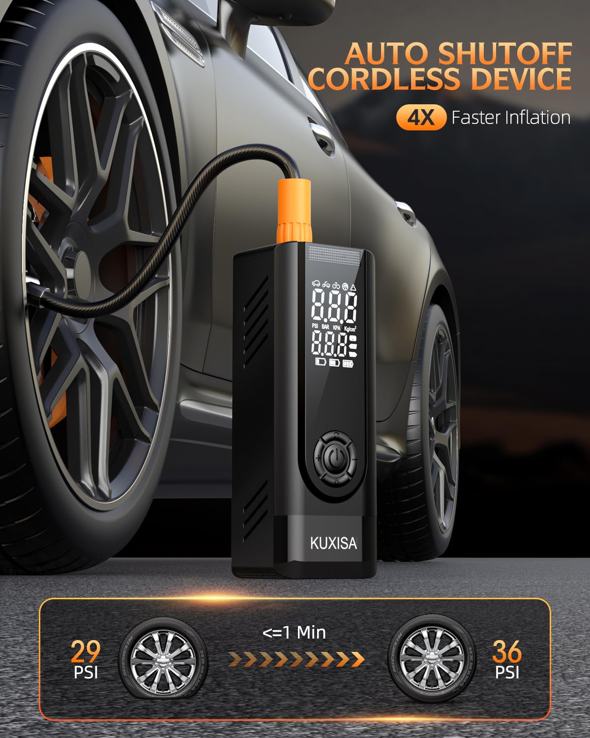 Portable Air Compressor for Car Tires - 180PSI Tire Inflator with Digital Pressure Gauge, 25000mAh Battery & 3X Faster Inflation | Ideal for Cars, Bikes, Motorcycles, Sports Balls & Vehicle Accessories | Emergency Roadside & Home Use