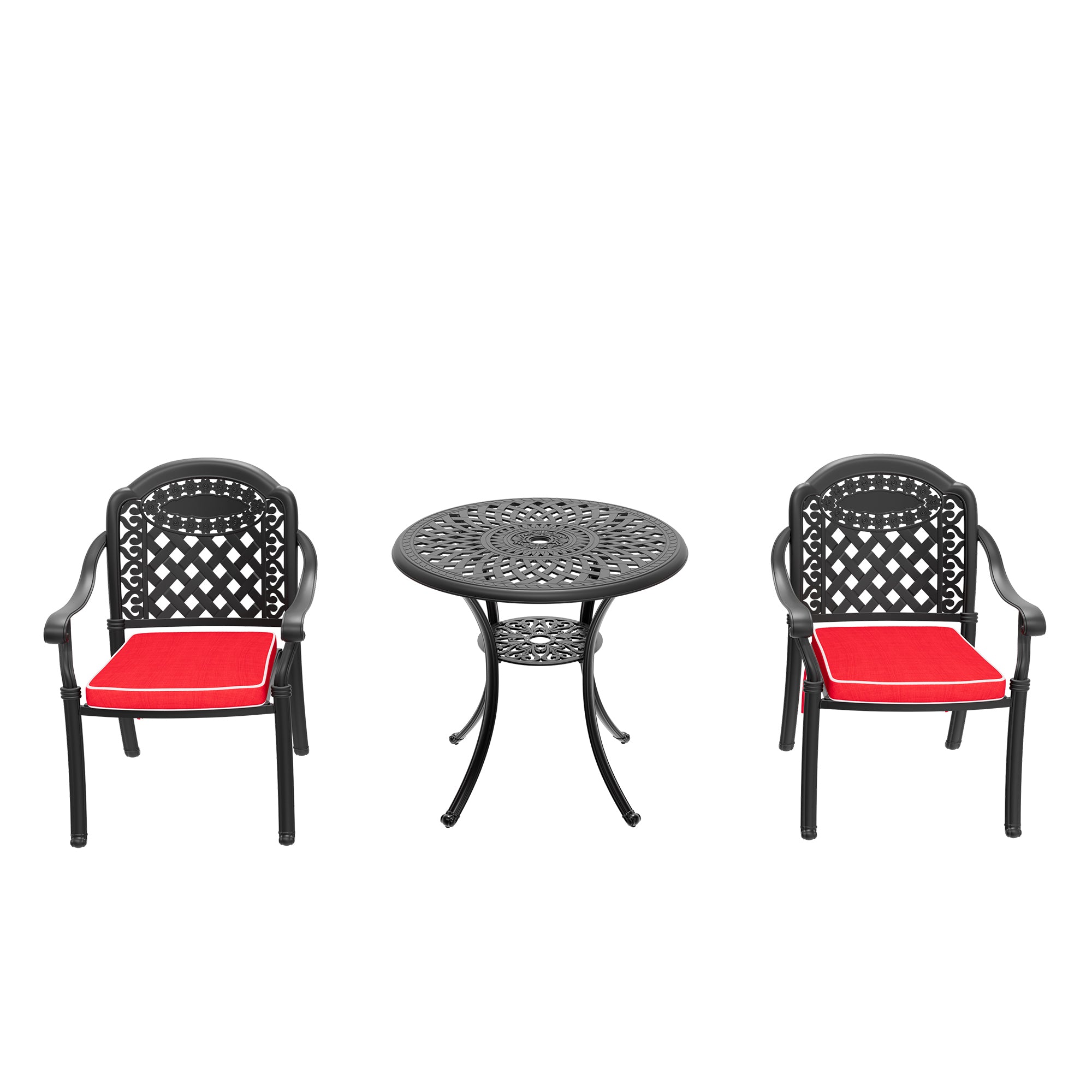 3-Piece Cast Aluminum Patio Furniture Set with Cushions (Random Colors) - Outdoor Dining & Lounge Seating for Garden, Poolside, and Backyard Relaxation