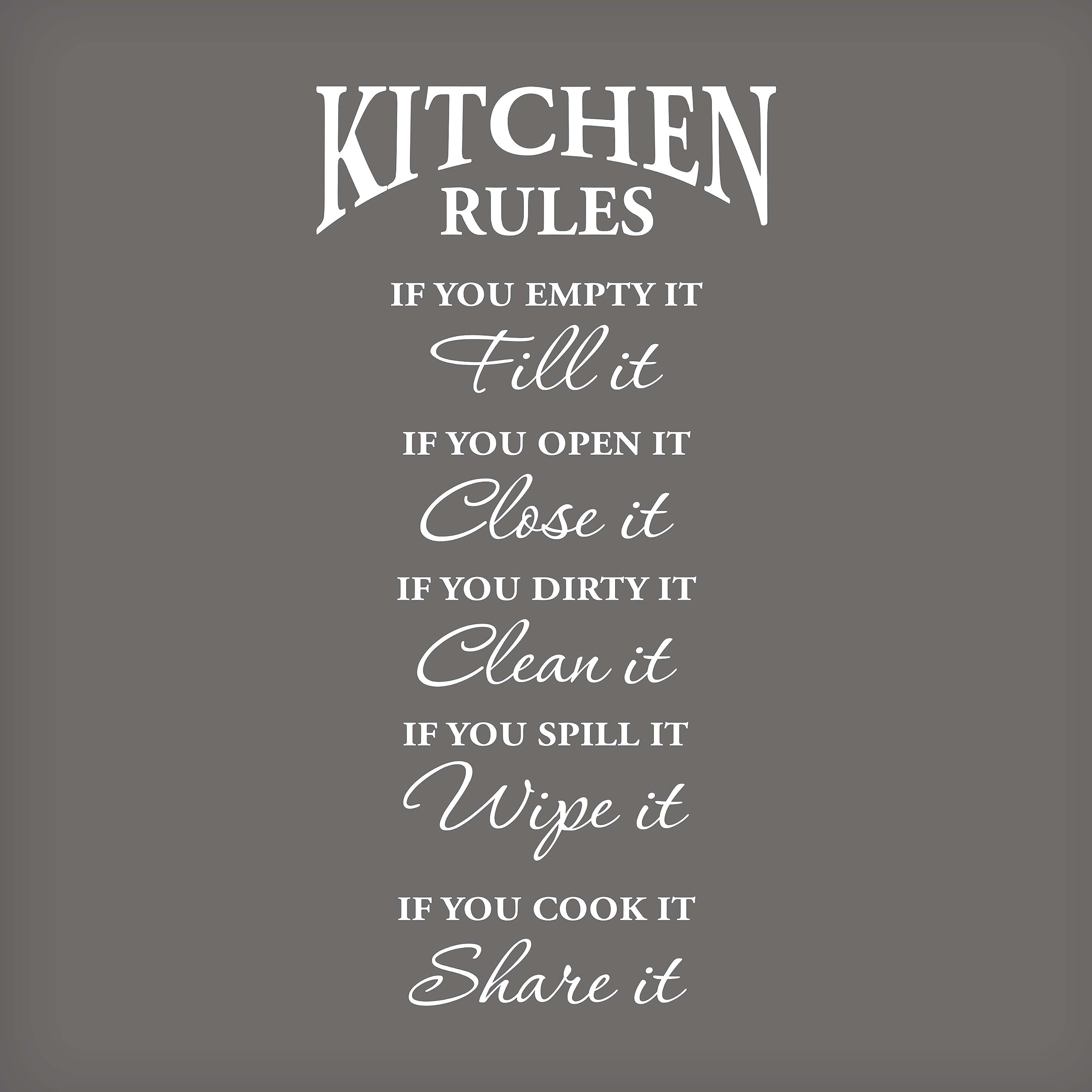 Kitchen Rules Wall Decal Sticker - Removable Vinyl Wall Art for Home Decor | Motivational Quote Decals for Kitchen Wall | Perfect for Farmhouse, Modern & Apartment Decor | White