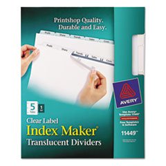 Avery Index Maker Print & Apply Clear Label Plastic Dividers - 5-Tab Letter Size for Office Filing, Document Organization & Binder Tabs - Perfect for Home, School & Business Use