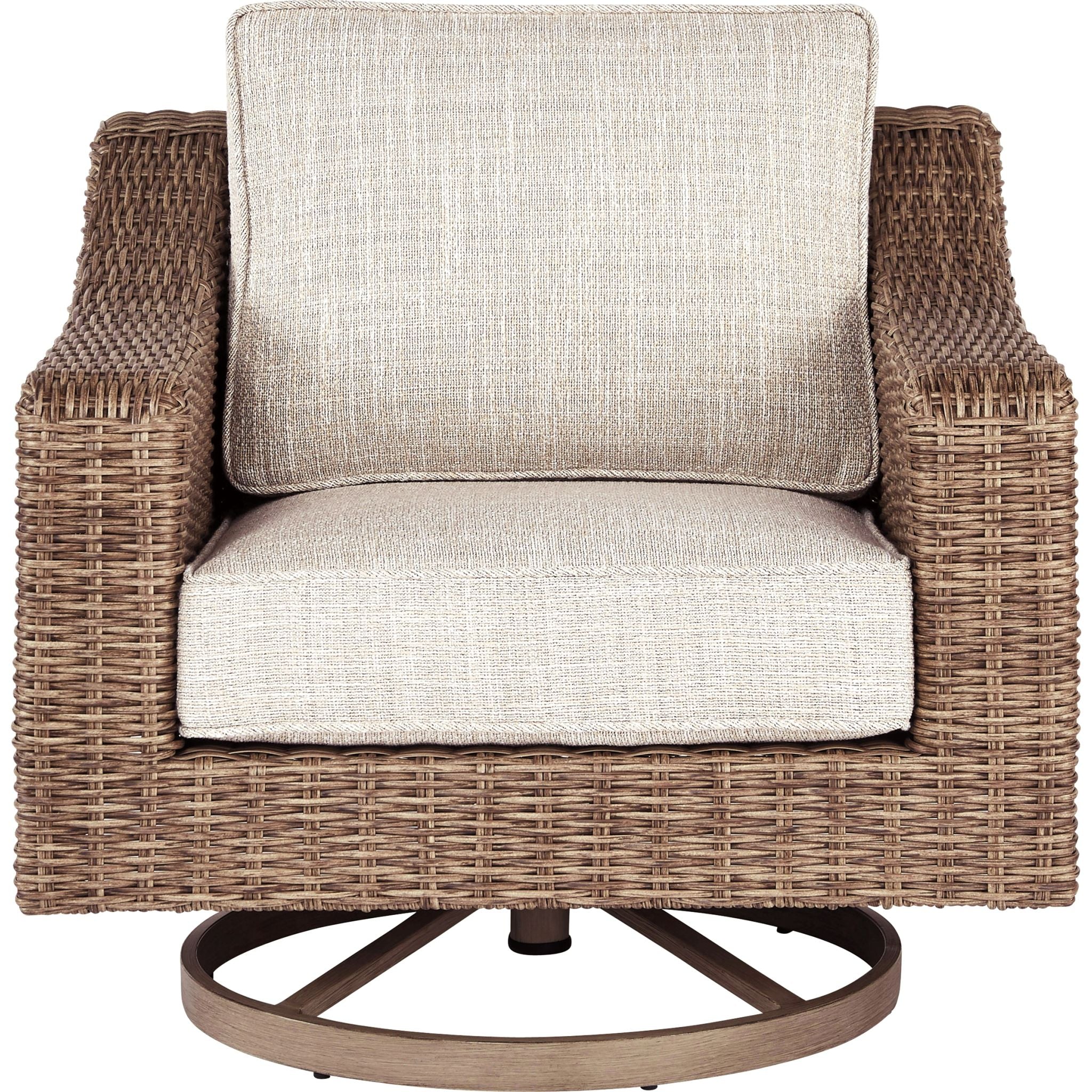 Beachcroft Outdoor Swivel Lounge Chair with Cushion - White/Beige - Perfect for Patio, Poolside, Garden & Backyard Relaxation