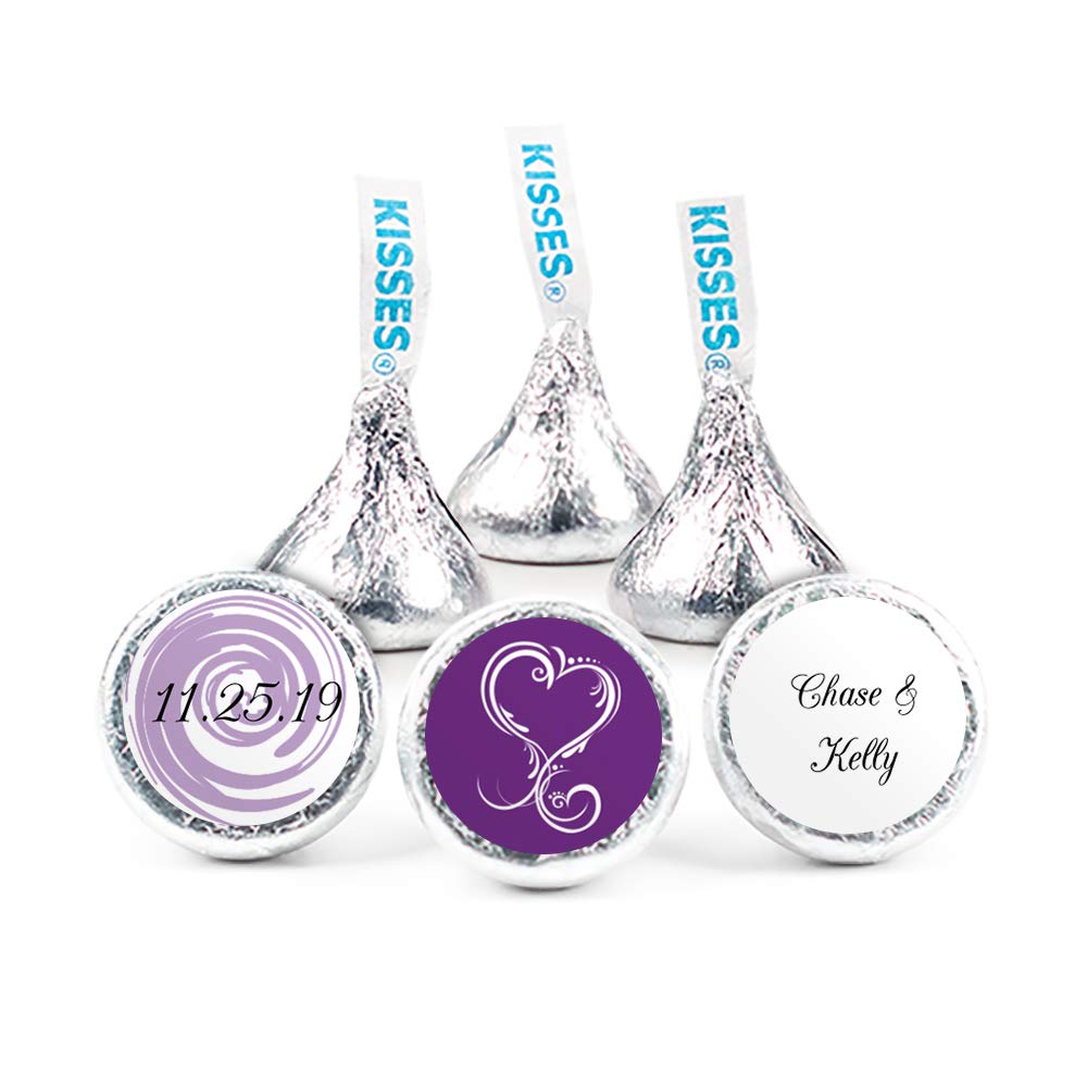 Personalized Purple Wedding Kisses Candy Stickers - 108 Count, 3/4 Inch Round Labels - Perfect for Wedding Favors, Bridal Shower Treats & Party Decorations