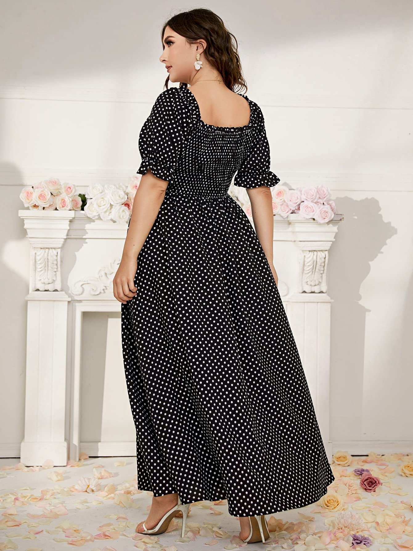 Plus Size Boho Floral Maxi Dress for Women - Curvy Short Sleeve Shirred Square Neck Long Dress | Perfect for Beach Vacations, Summer Parties & Boho Fashion