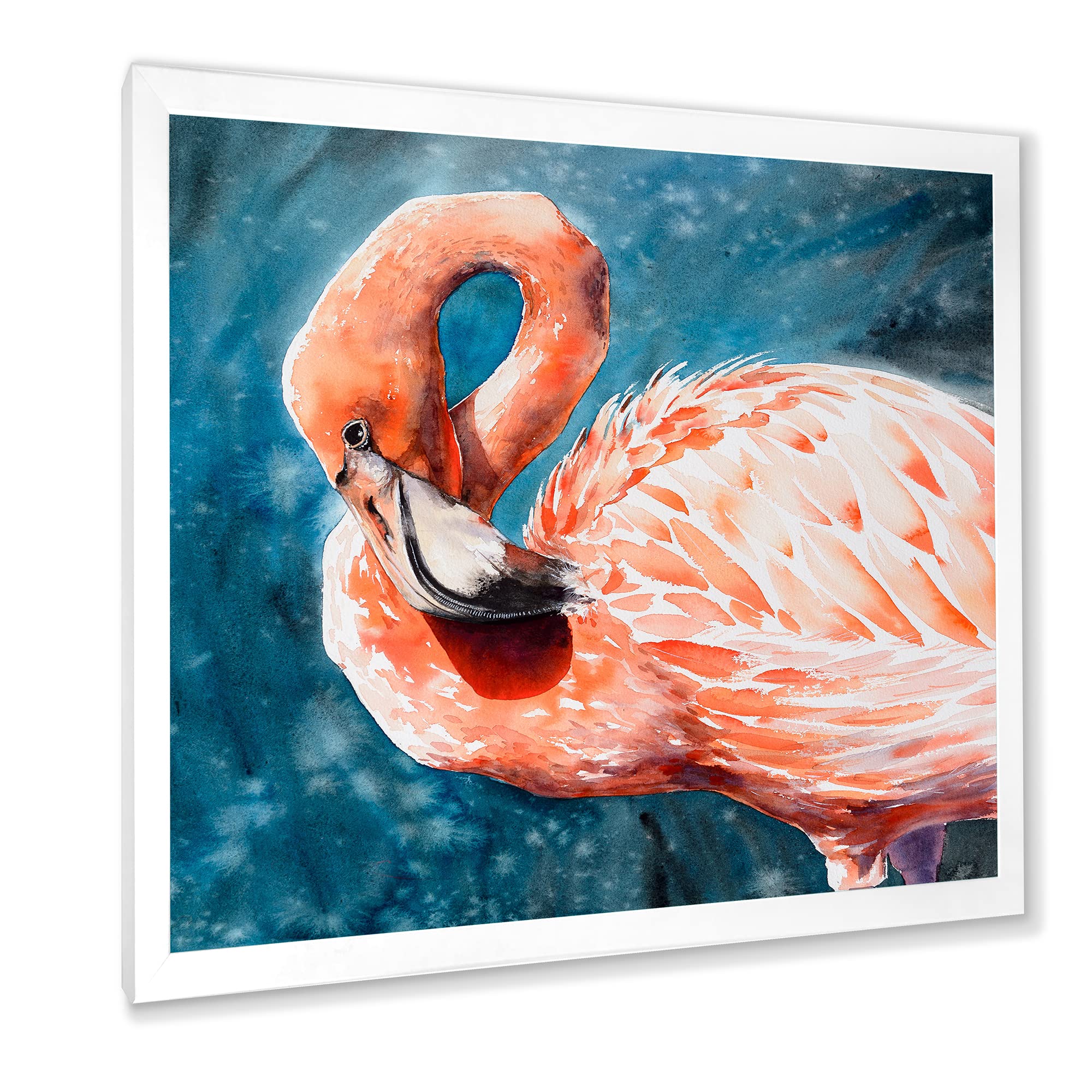 DesignQ Pink Flamingos In Blue Water II Framed Wall Art - Farmhouse Decor for Living Room, Bedroom & Office