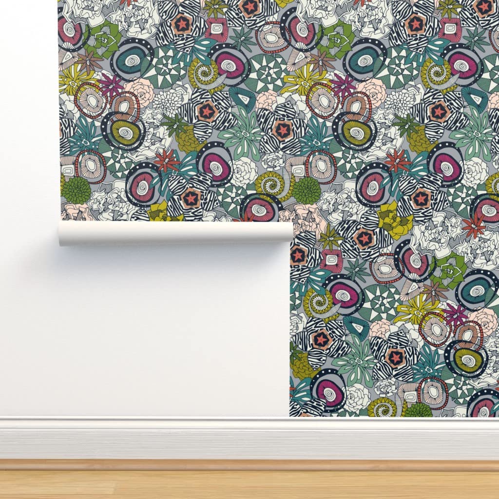 Peel & Stick Wallpaper 12ft x 2ft - Succulent Plants, Boho Floral Design, Removable Self-Adhesive Wallpaper for Bedroom, Living Room, Nursery | Modern Nature-Inspired Home Decor