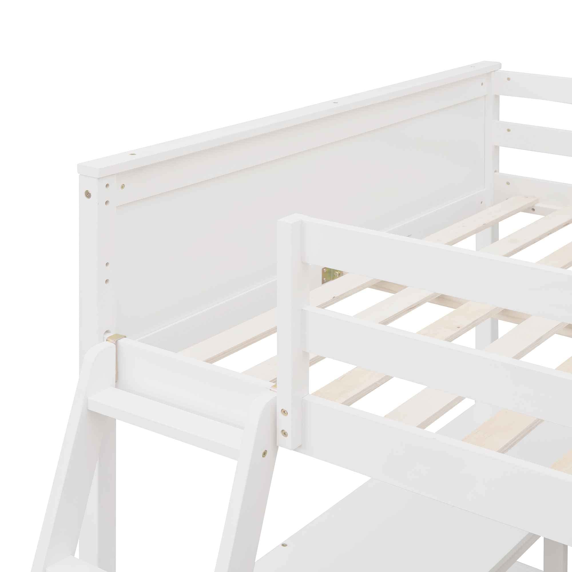 **Full Size Loft Bed with 3 Storage Shelves & Long Desk - Solid Pinewood Bed Frame with Ladder & Safety Guardrails - Space-Saving Kids & Adult Bedroom Furniture - No Box Spring Needed - White - Perfect for Small Rooms, Dorms & Apartments**