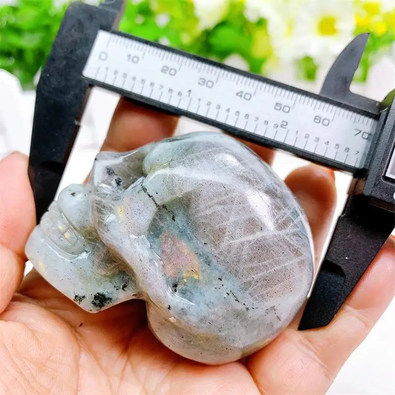 7CM Natural Labradorite Stone Heart Eye Skull Crystal Hand Carved Statue - Reiki Healing, Spiritual Decor, Halloween Gift (1PC) - Perfect for Meditation Spaces, Altars & Gothic Home Decor