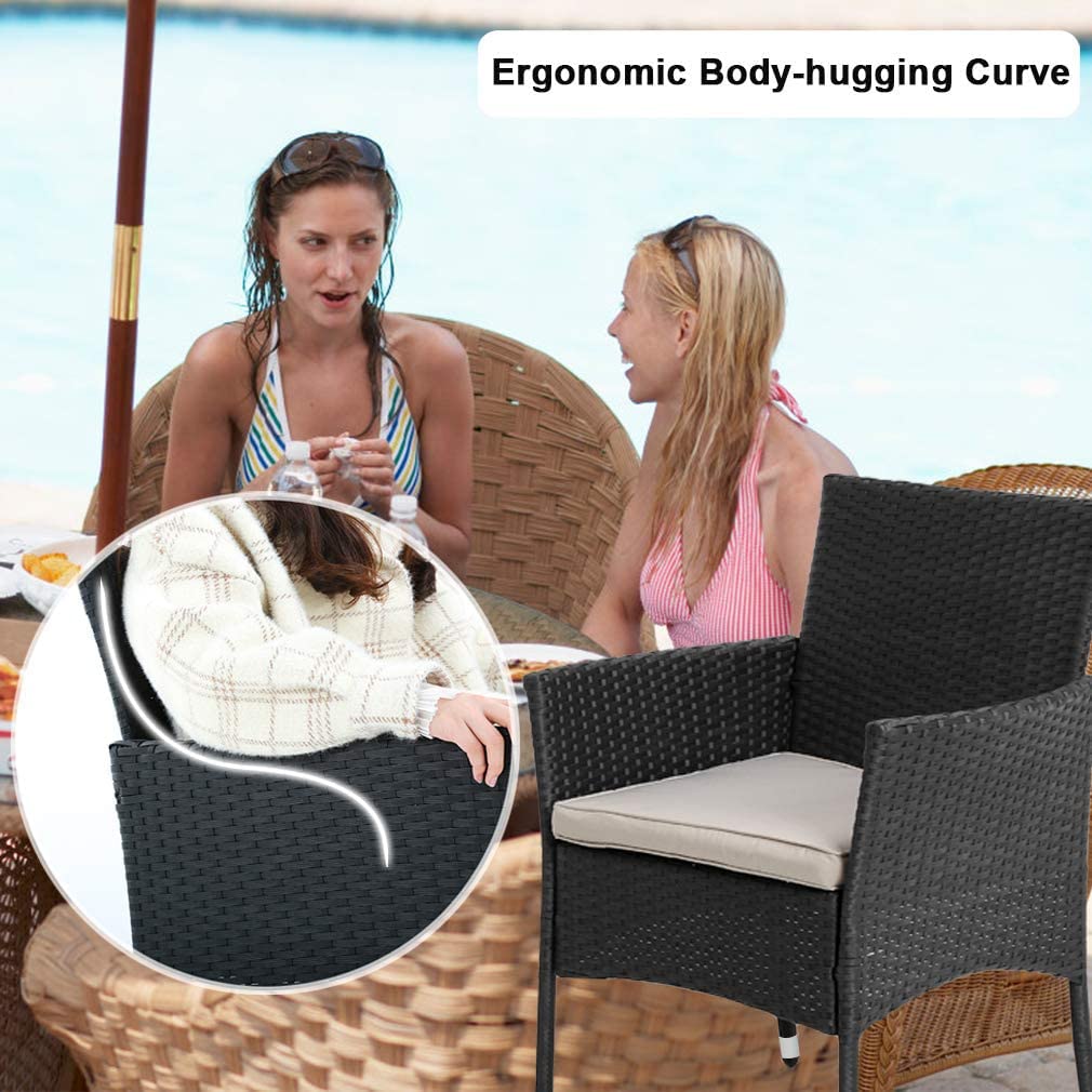 **FDW 3-Piece Patio Furniture Set - Outdoor Rattan Bistro Chairs & Table, Black Wicker Conversation Set for Backyard, Porch, Poolside, Lawn & Garden - Perfect for Relaxing, Dining & Entertaining**