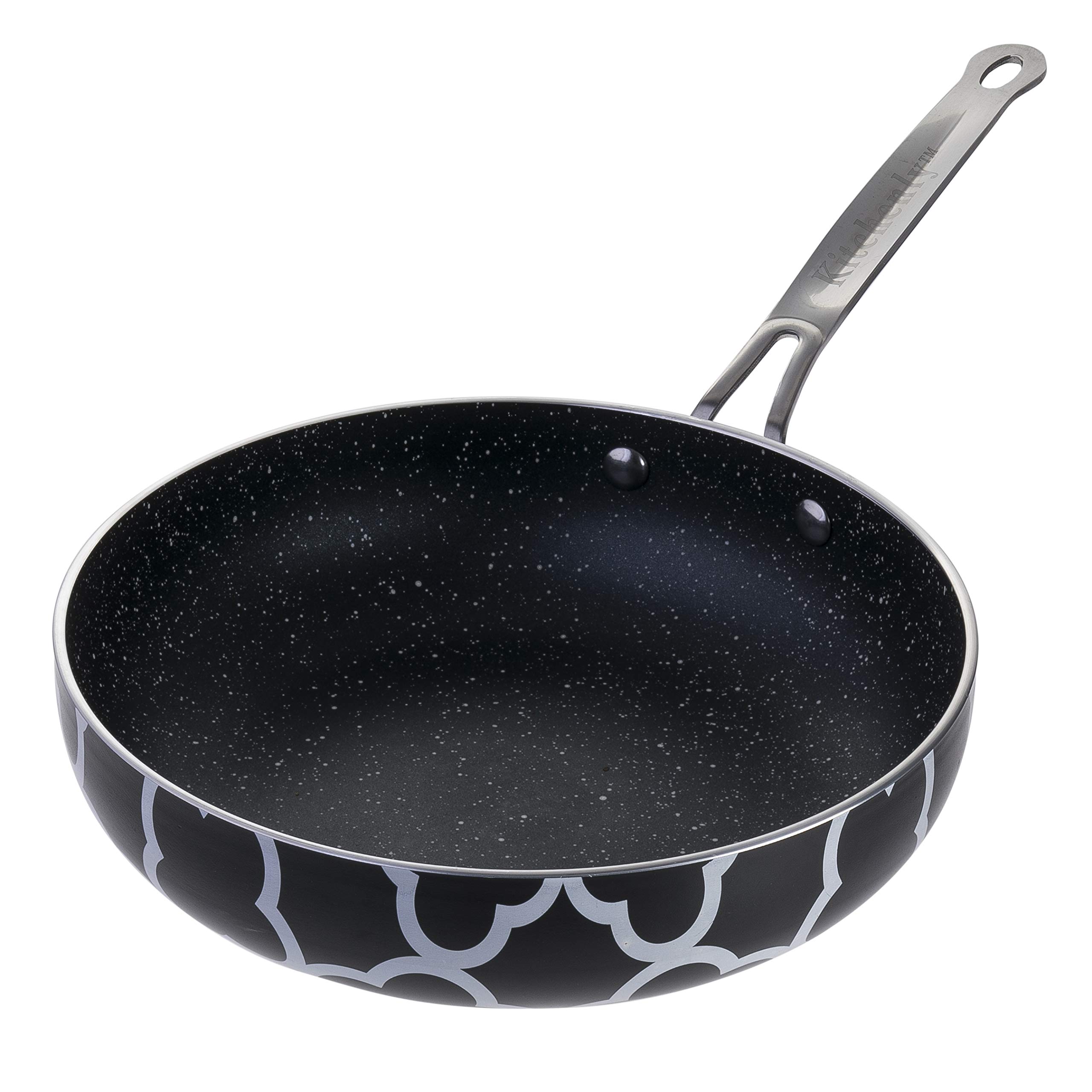 Non-Stick Frying Pan 9.5 Inch - Induction Ready Hard Anodized Granite Coating Deep Skillet Wok with Ergonomic Handle for Stove, Oven Cooking & Baking - Perfect for Stir Fry, Sautéing, Pancakes & Family Meals