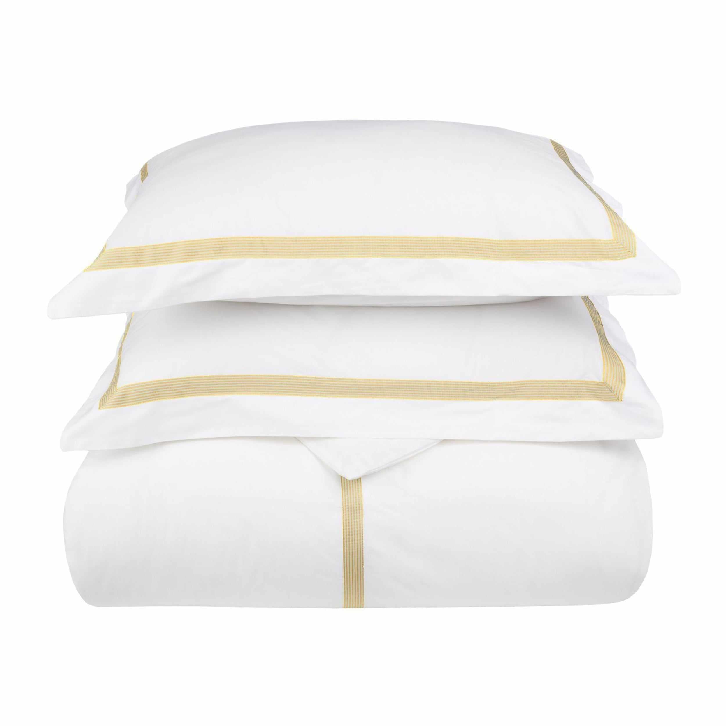 Miller Embroidered Border Cotton Duvet Cover Set - Queen Size 3-Piece Bedding Set with Pillowcases - Soft Breathable Luxury Duvet Cover for Master Bedroom & Guest Room Decor