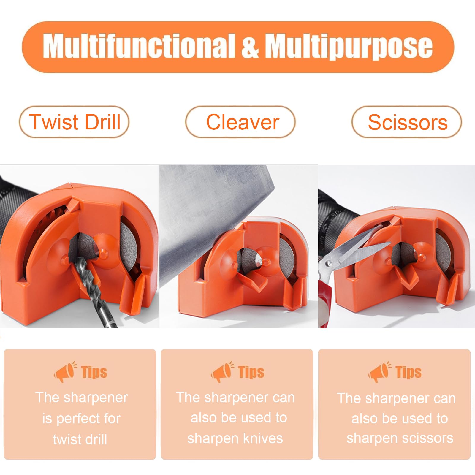 Premium Multipurpose Drill Bit Sharpener - HSS, Carbide, Twist & Cobalt Drill Bit Grinder Tool (Orange) - Perfect for DIY, Woodworking & Metalworking Projects