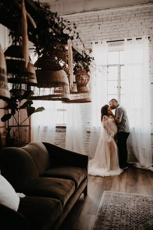 Elegant Pearl Tulle Maternity Dress for Photoshoot - Puffy Off Shoulder Bridal Lingerie Pregnancy Gown for Baby Shower & Special Occasions | Perfect for Maternity Photos, Bridal Showers, and Pregnancy Announcements