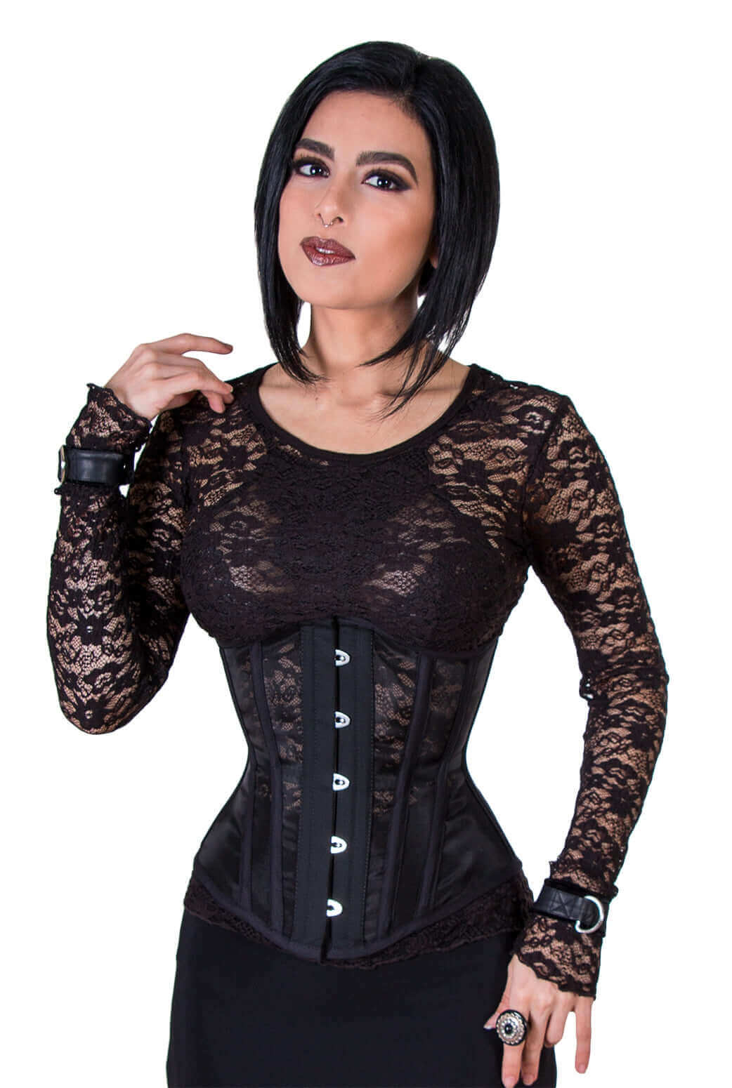 Black Mesh Corset for Women - Sexy Lingerie Corset Top with Adjustable Laces - Perfect for Burlesque, Cosplay & Evening Wear