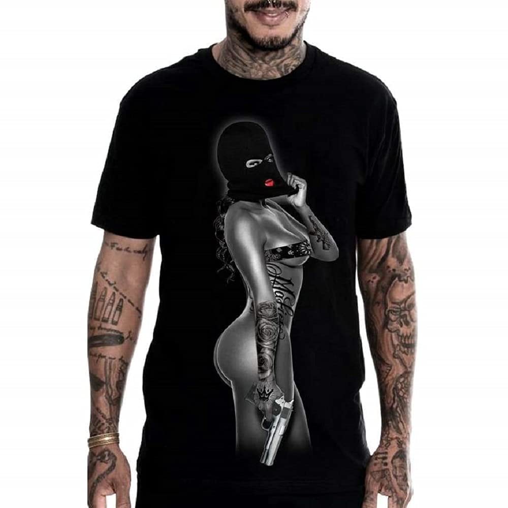 Sexy Gangster Streetwear T-Shirt for Women - Mafioso Goonette Burglar Urban Style with Tattoo Print | Perfect for Halloween, Cosplay & Urban Fashion Outfits