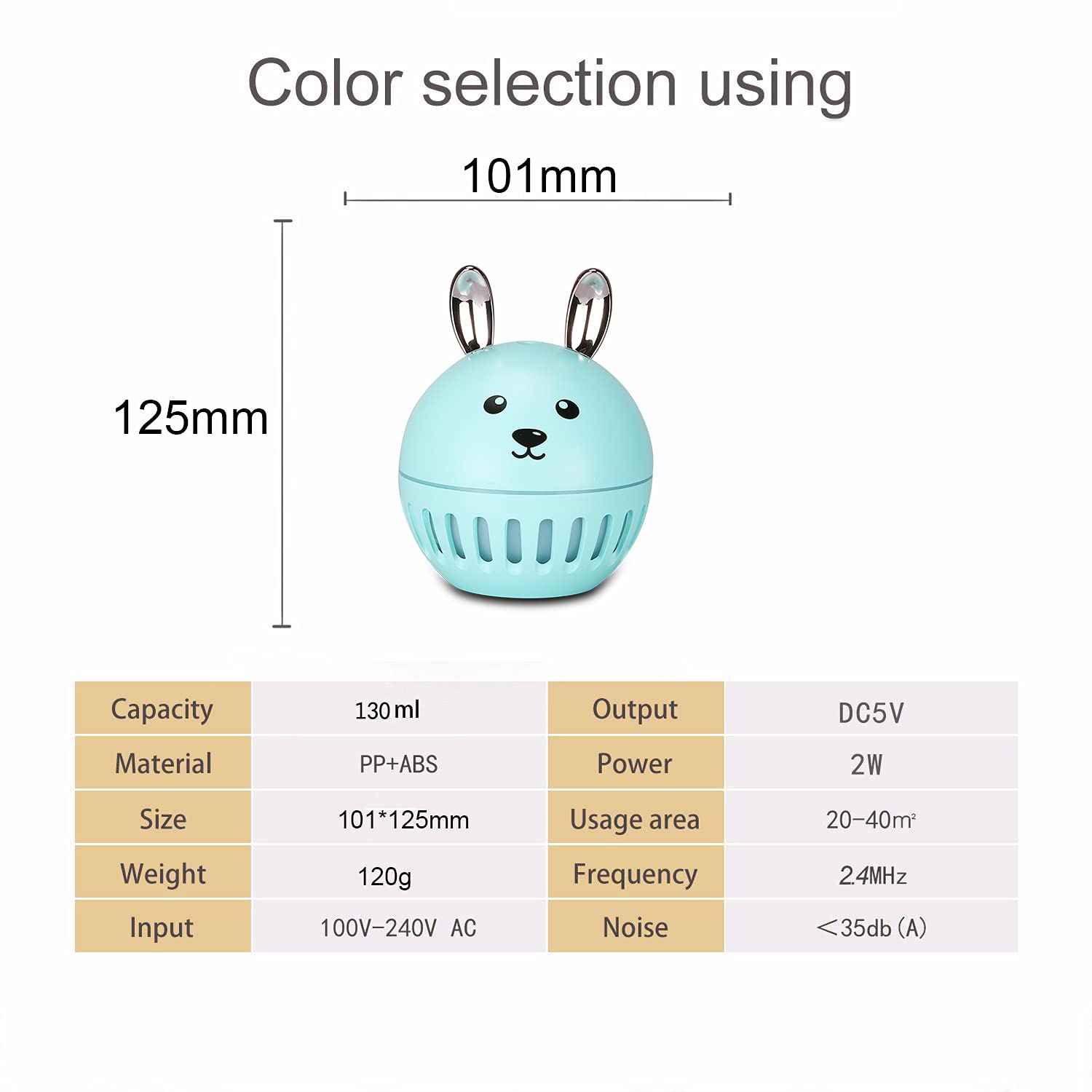 Mini Bunny Humidifier - Cute Cartoon Pet-Shaped Cool Mist Humidifier with Custom Logo, Green - Perfect for Baby Nurseries, Bedrooms & Office Desks