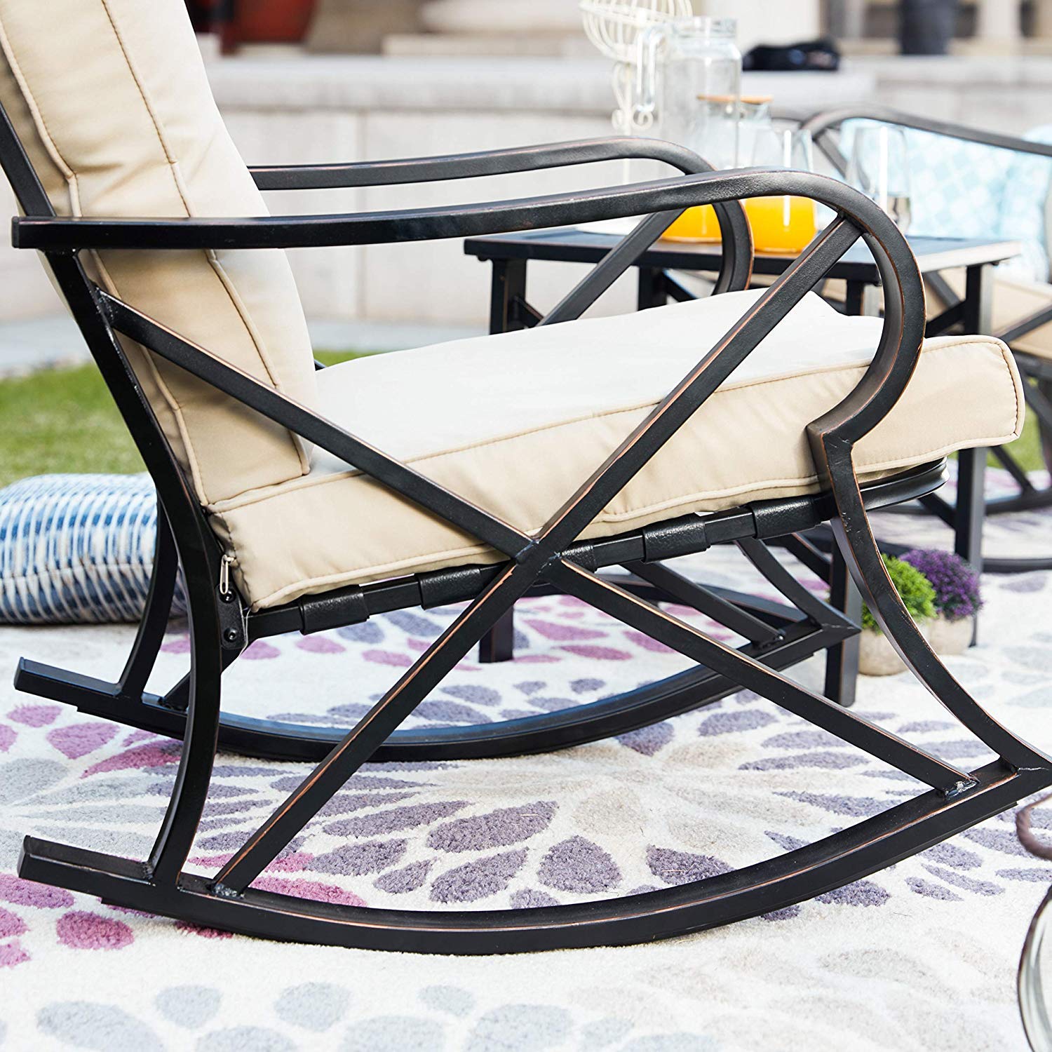 Patio Festival® 3-Piece Metal Outdoor Rocking Chair Bistro Set with Coffee Table & Thick Cushions - Durable Conversation Set for Backyard, Lawn, Porch, Poolside | Perfect for Relaxing, Entertaining & Outdoor Dining