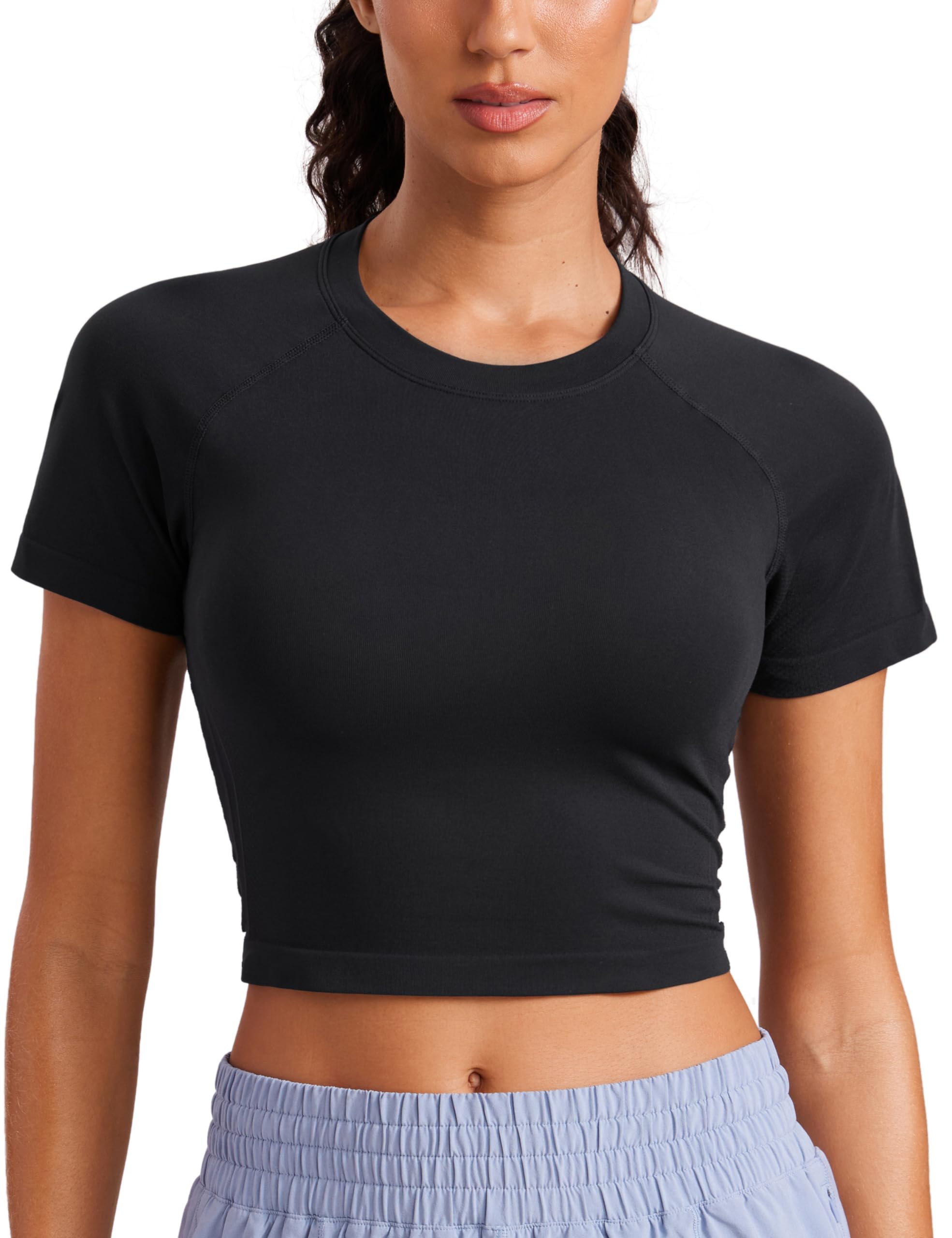 CRZ YOGA Women's Seamless Short Sleeve Crop Top - Breathable Slim Fit Workout Shirt for Yoga, Running & Gym - Athletic Basic Tee for Women - Perfect for Fitness, Training & Casual Wear